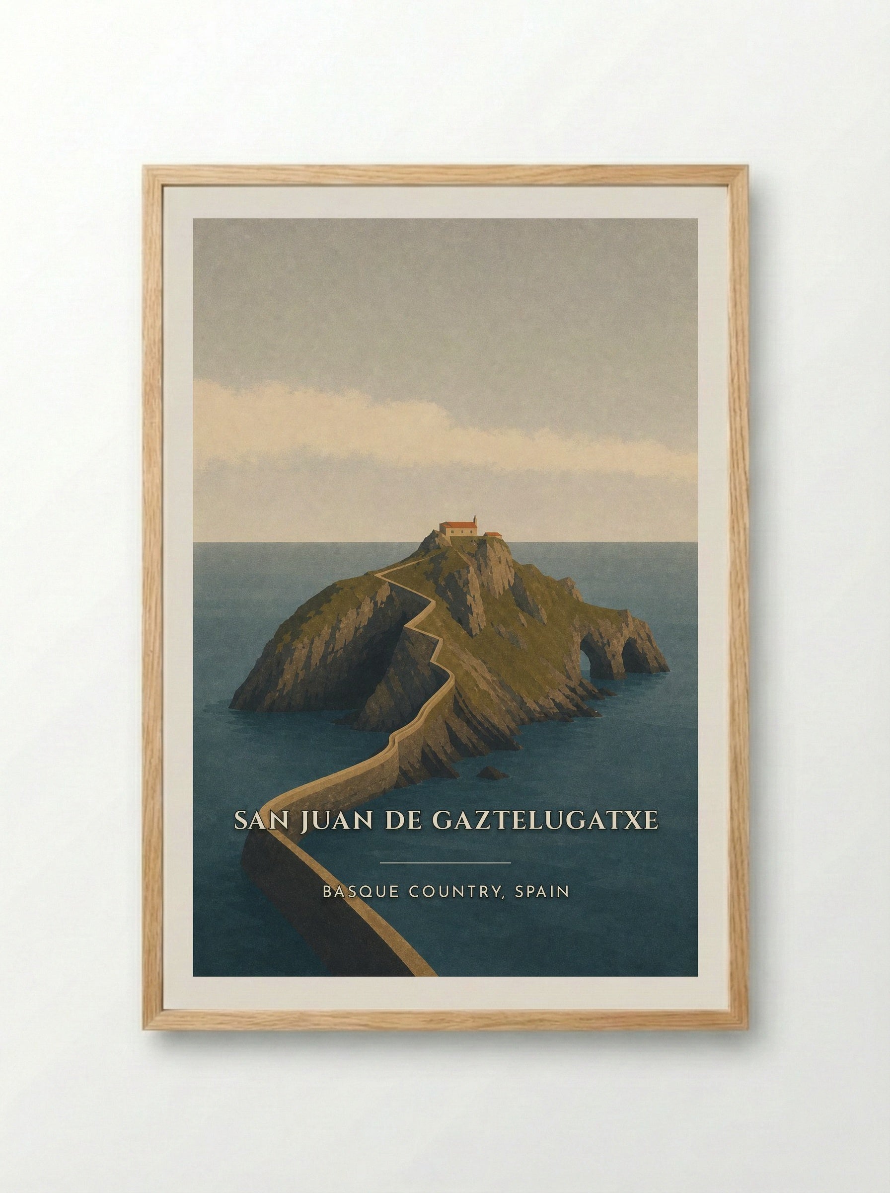 San Juan de Gaztelugatxe Travel Poster Artwork - Framed Print Wood