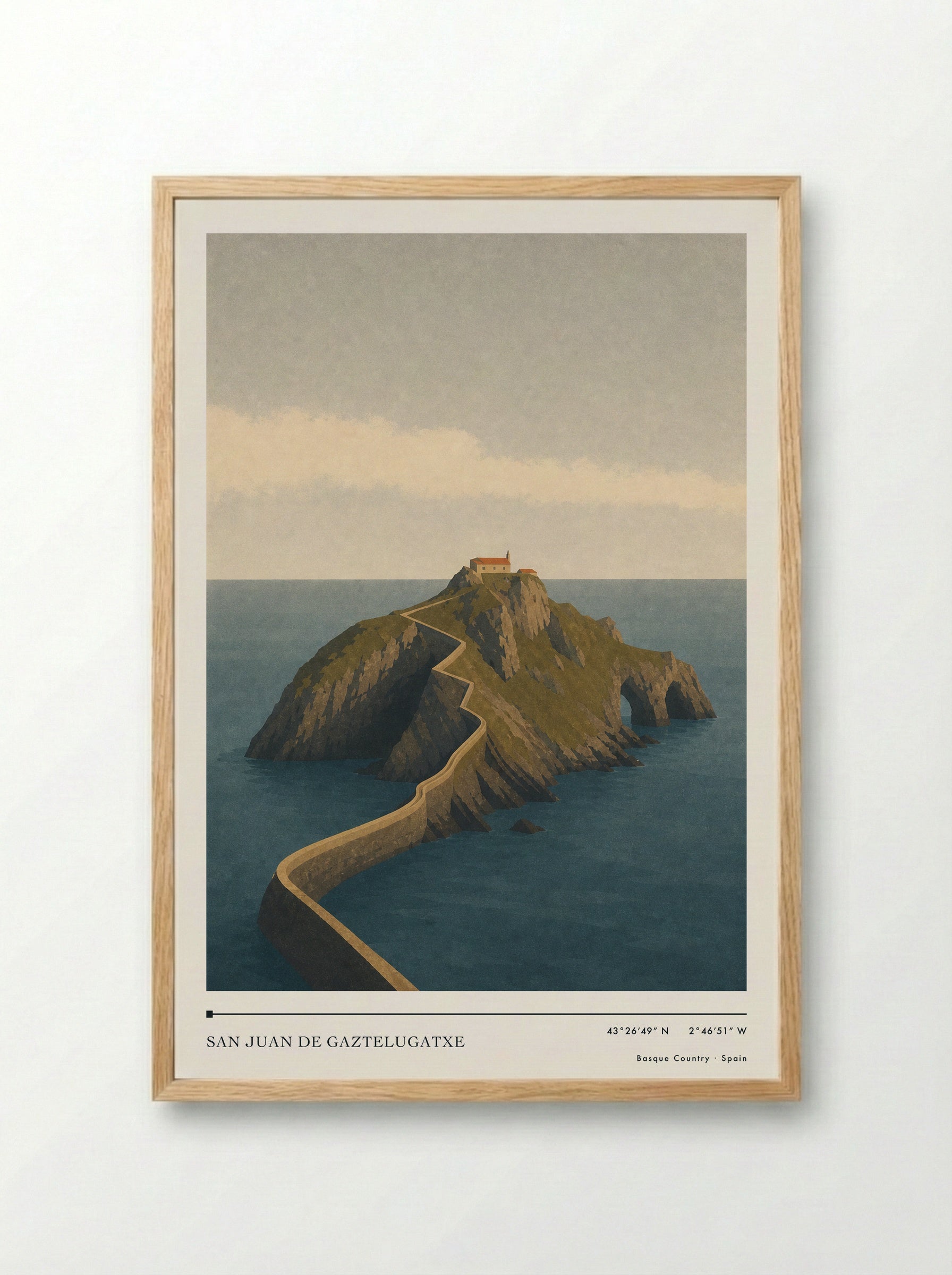 San Juan de Gaztelugatxe Travel Poster Artwork - Framed Print Wood
