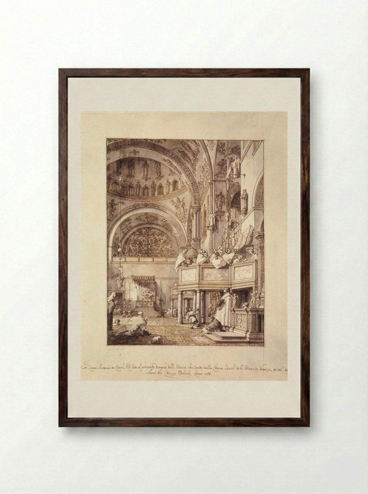 San Marco: the Crossing and North Transept, with Musicians Singing - Canaletto - Framed Print Dark Wood