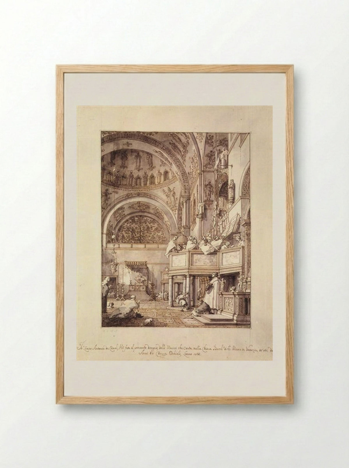 San Marco: the Crossing and North Transept, with Musicians Singing - Canaletto - Framed Print Wood