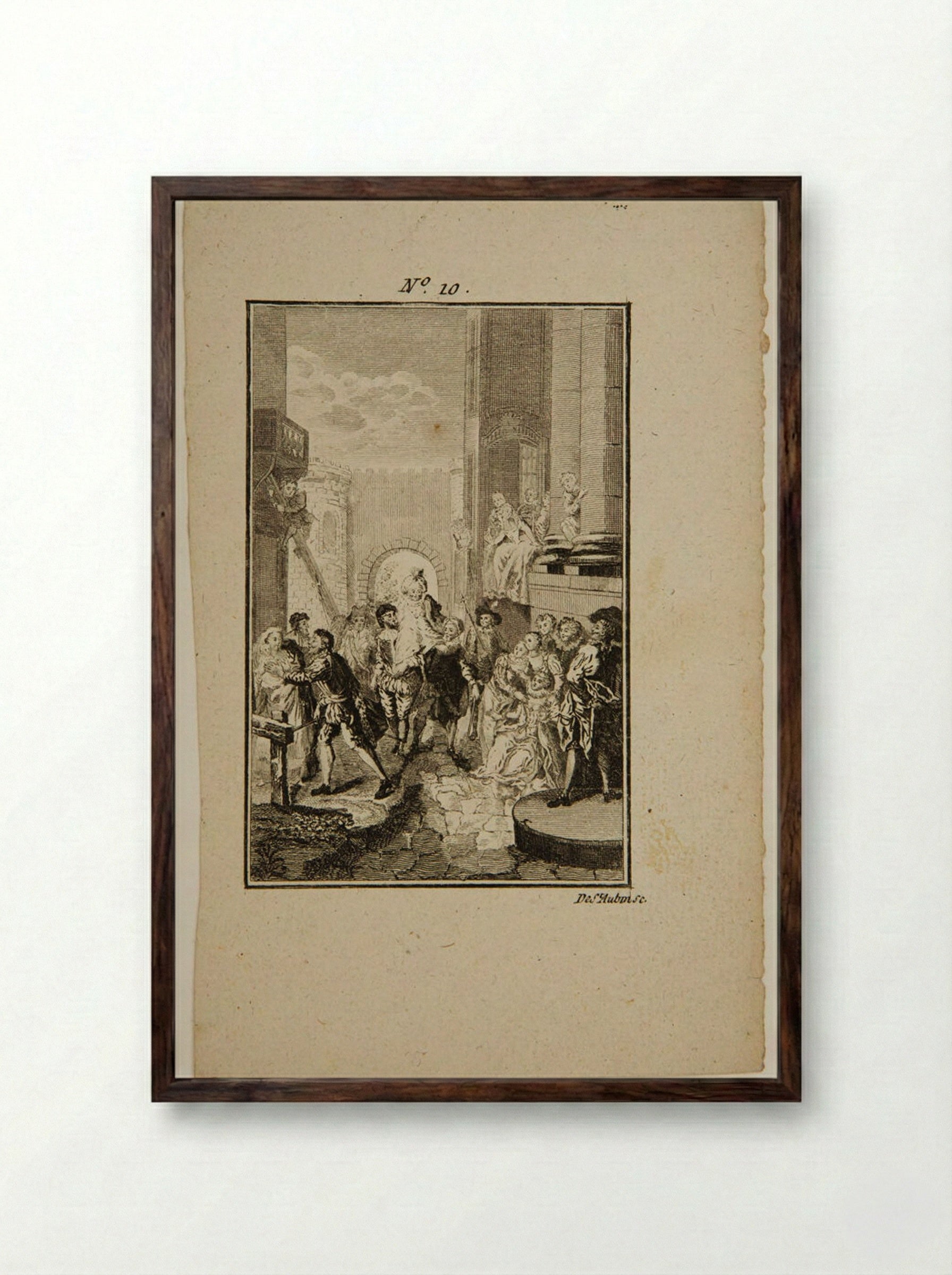 Sancho's Entrance to the Island of Bataria - Augustin de Saint-Aubin - Framed Print Dark Wood