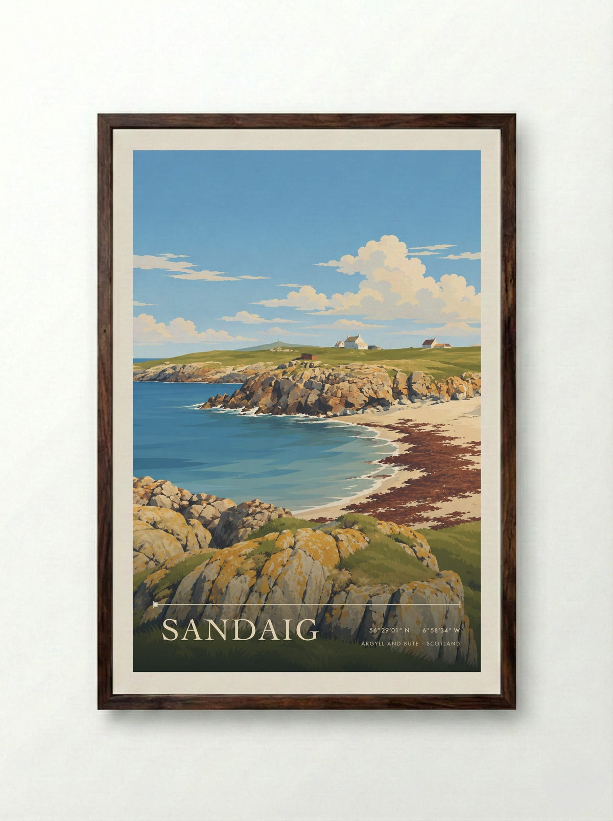 Sandaig, Argyll and Bute | Travel Poster - Framed Print Dark Wood