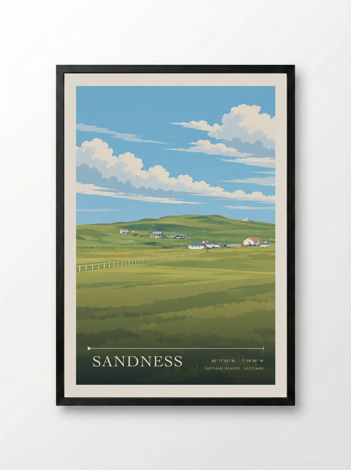 Sandness, Shetland Islands | Travel Poster - Framed Print Black
