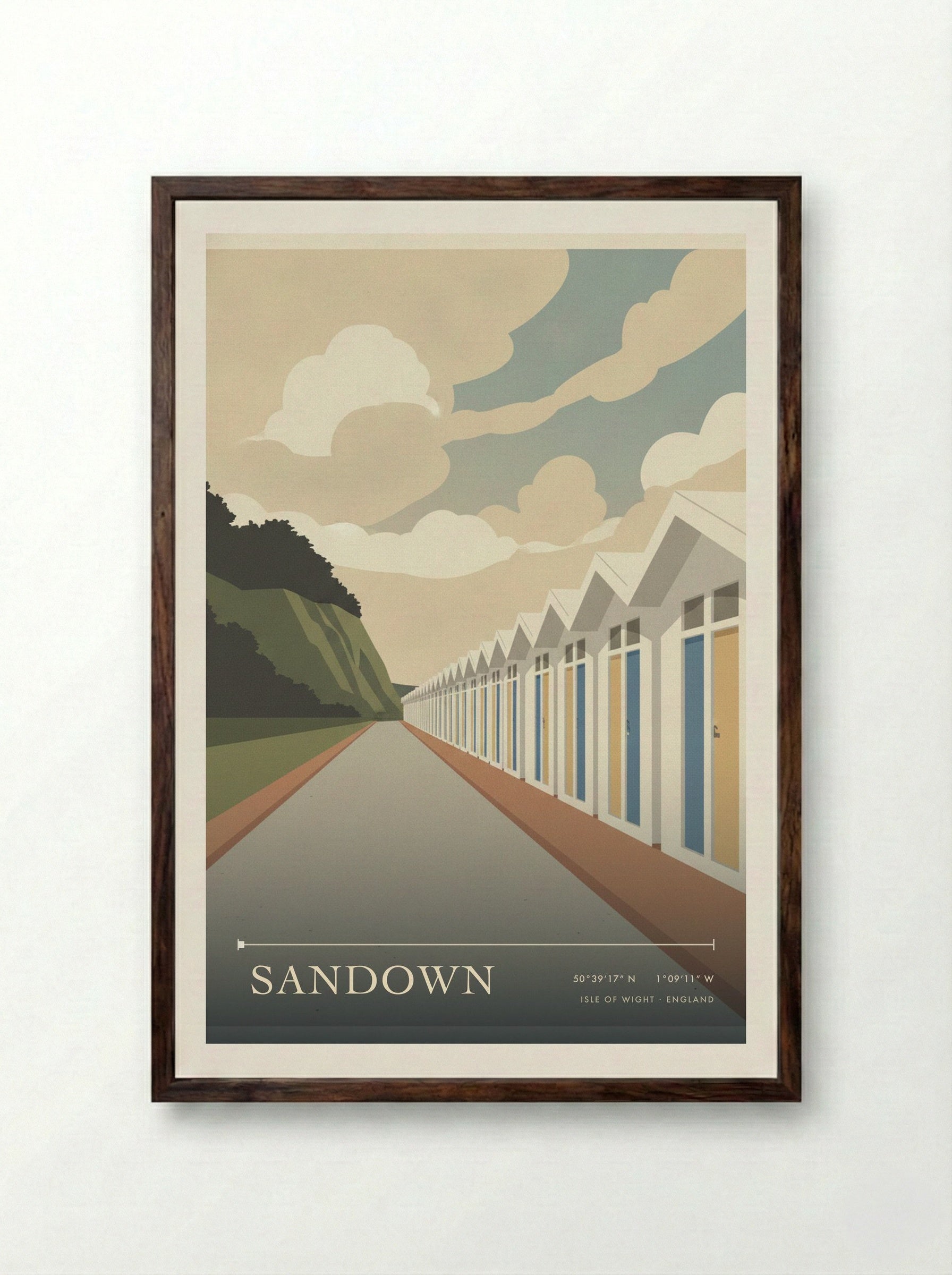 Sandown Isle of Wight England Travel Poster - Framed Print Dark Wood