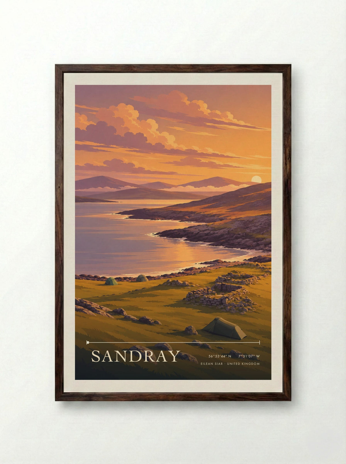 Sandray, Eilean Siar | Travel Poster - Framed Print Dark Wood