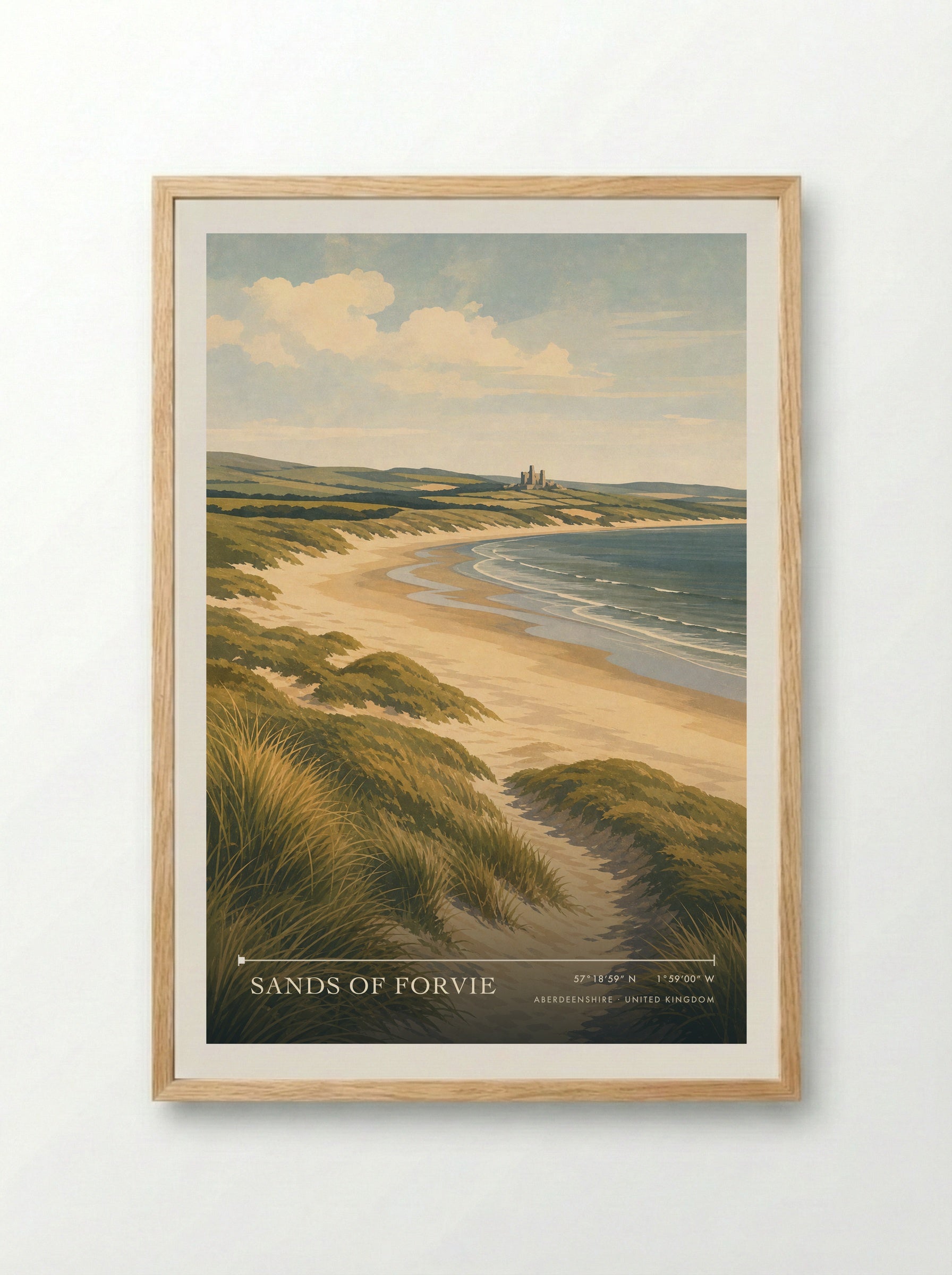 Sands of Forvie Aberdeenshire United Kingdom Travel Poster - Framed Print Wood