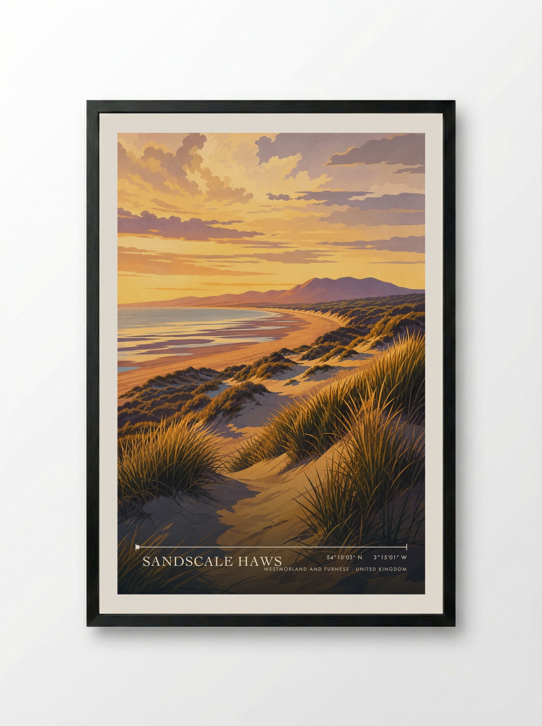 Sandscale Haws Westmorland and Furness United Kingdom Travel Poster - Framed Print Black