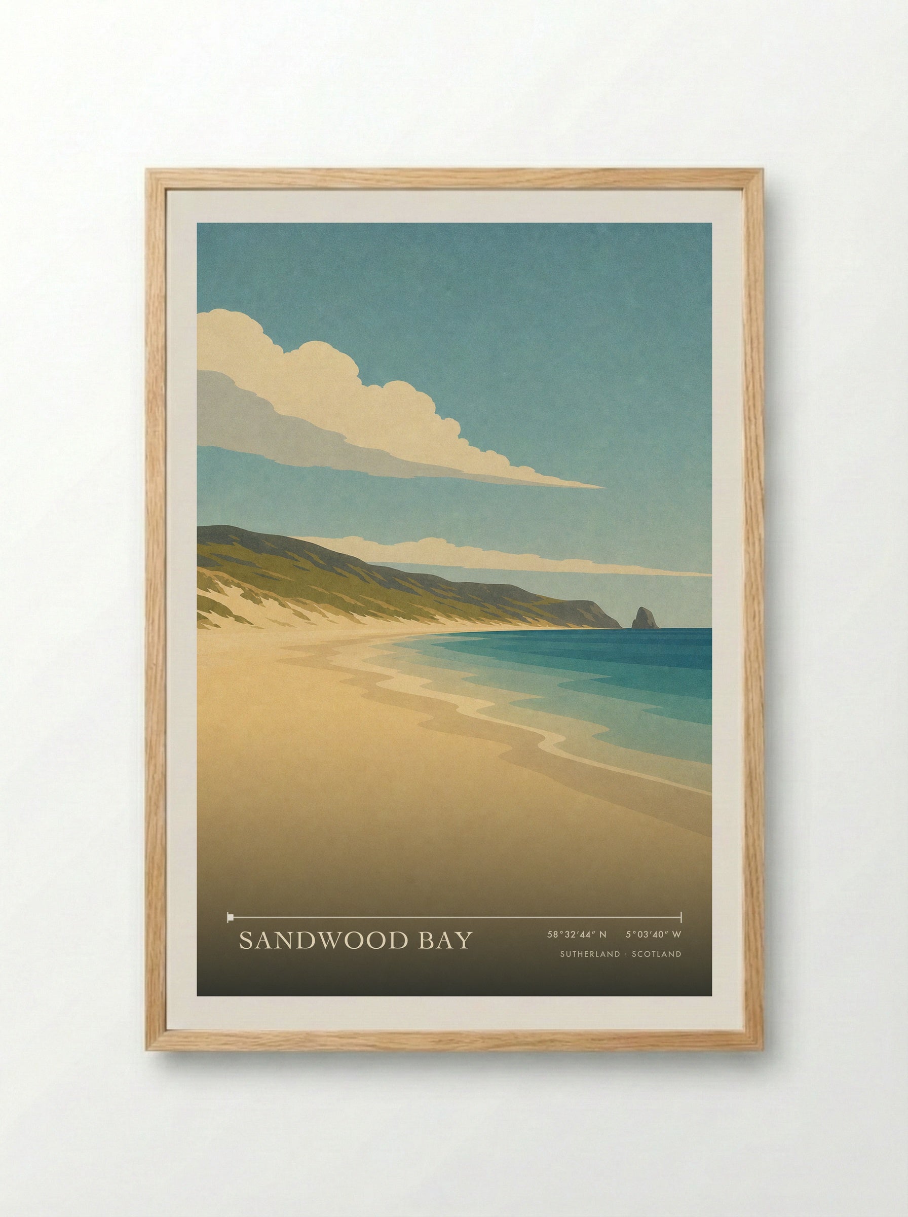 Sandwood Bay Travel Poster Artwork - Framed Print Wood