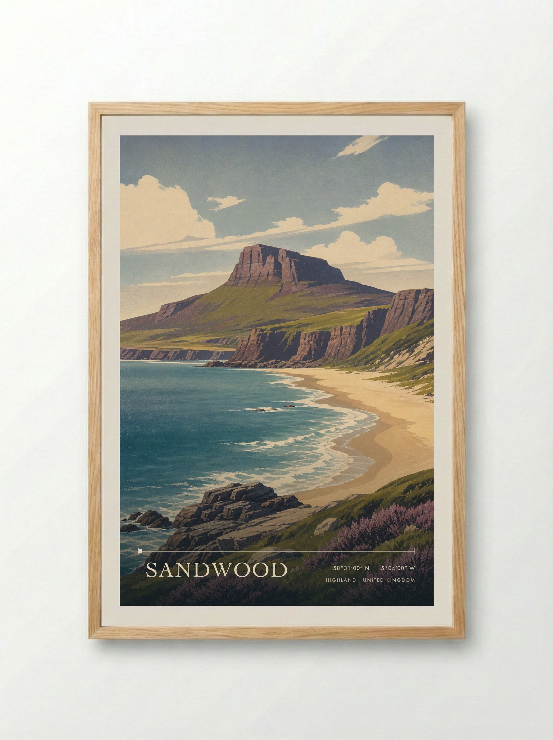 Sandwood Highland United Kingdom Travel Poster - Framed Print Wood