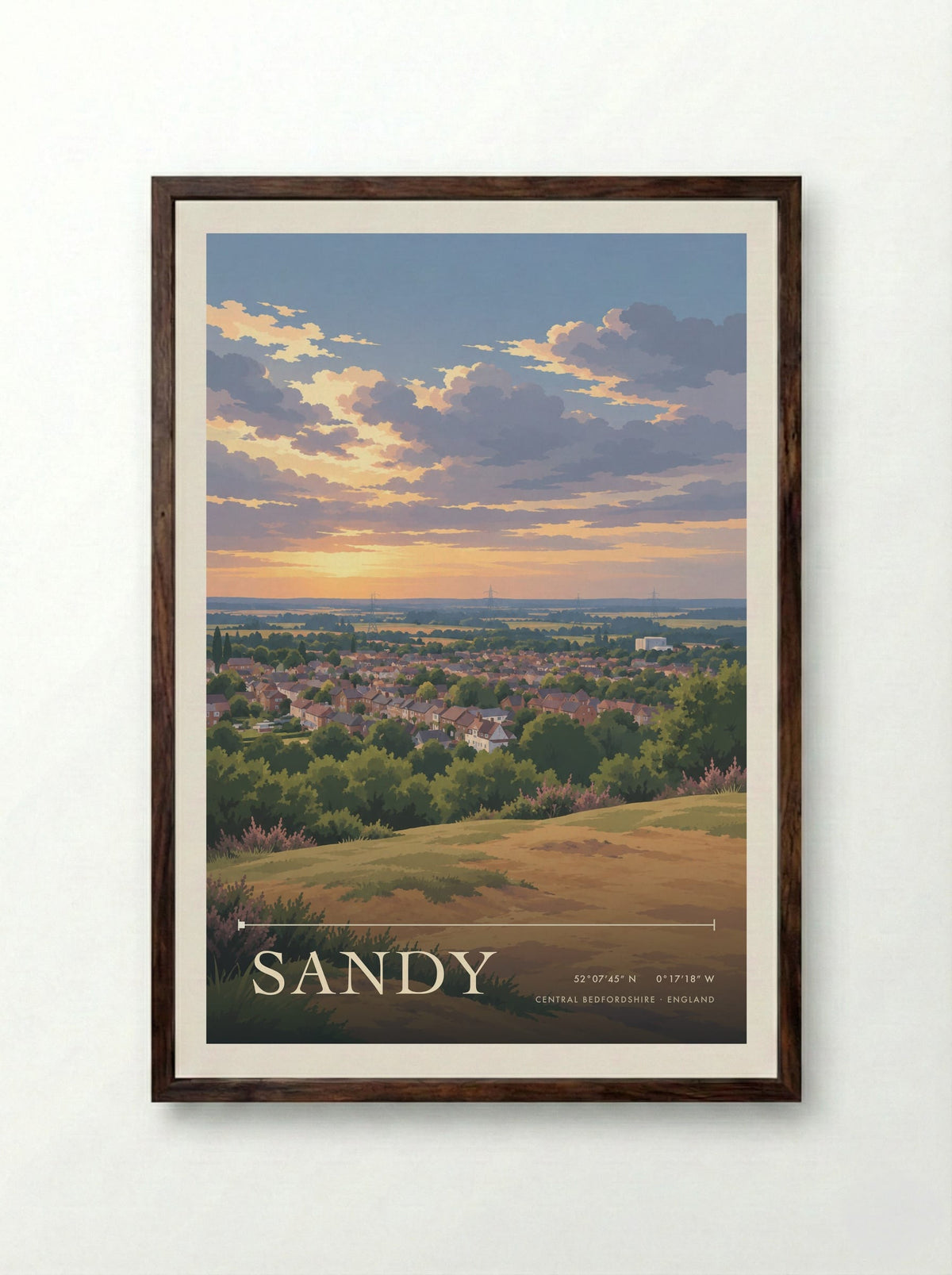 Sandy, Central Bedfordshire | Travel Poster - Framed Print Dark Wood