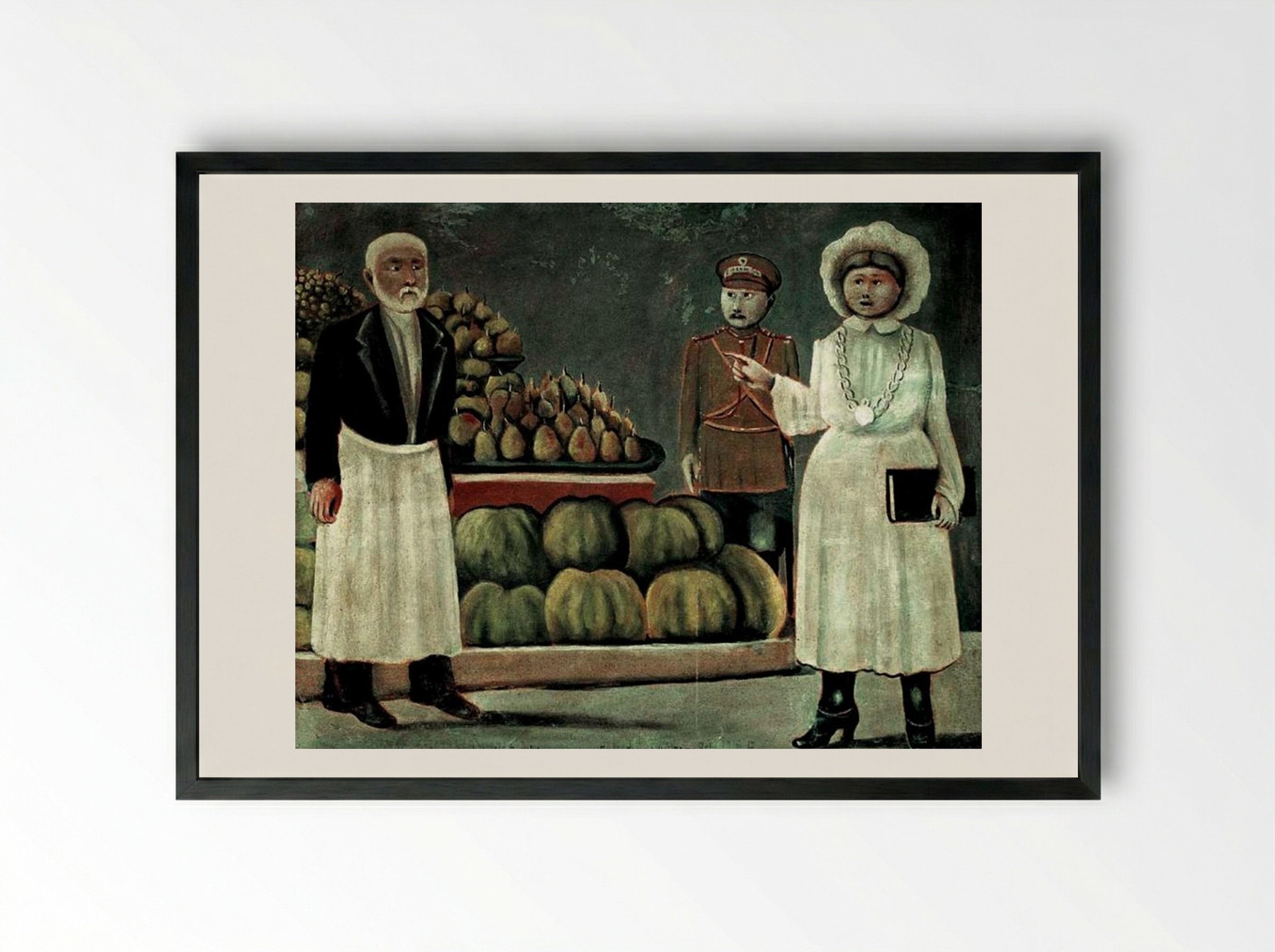 Sanitary Inspector Woman of the Market - Niko Pirosmani - Framed Print Black