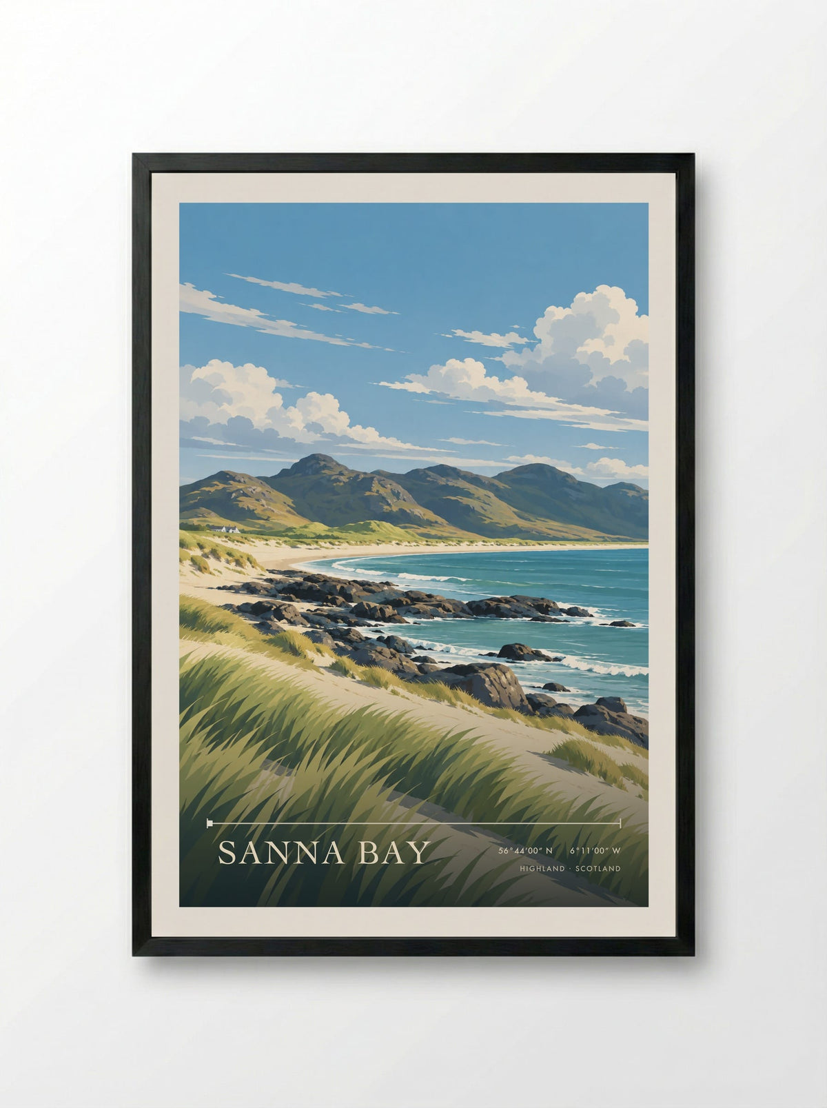 Sanna Bay, Highland | Travel Poster - Framed Print Black