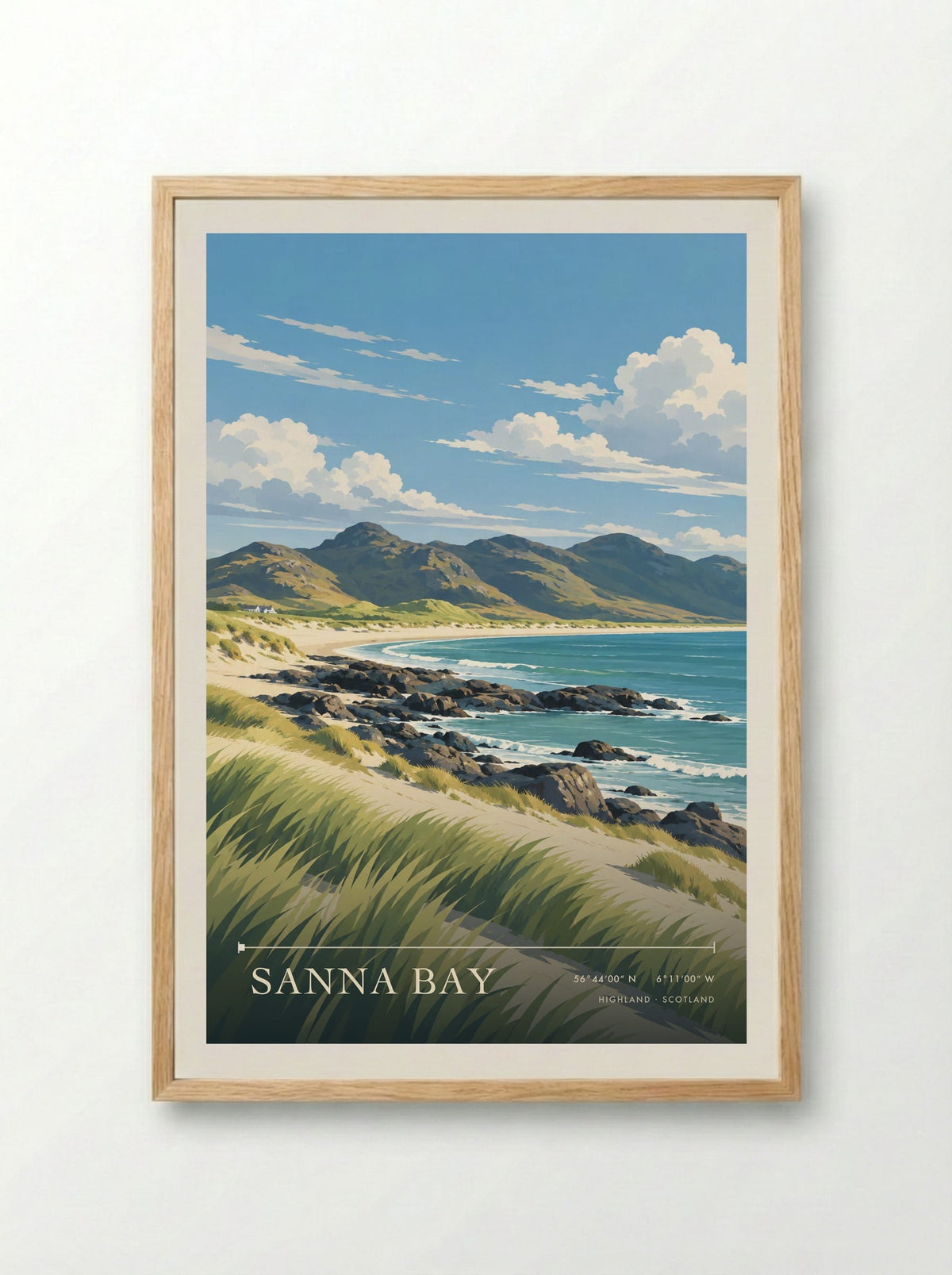 Sanna Bay, Highland | Travel Poster - Framed Print Wood
