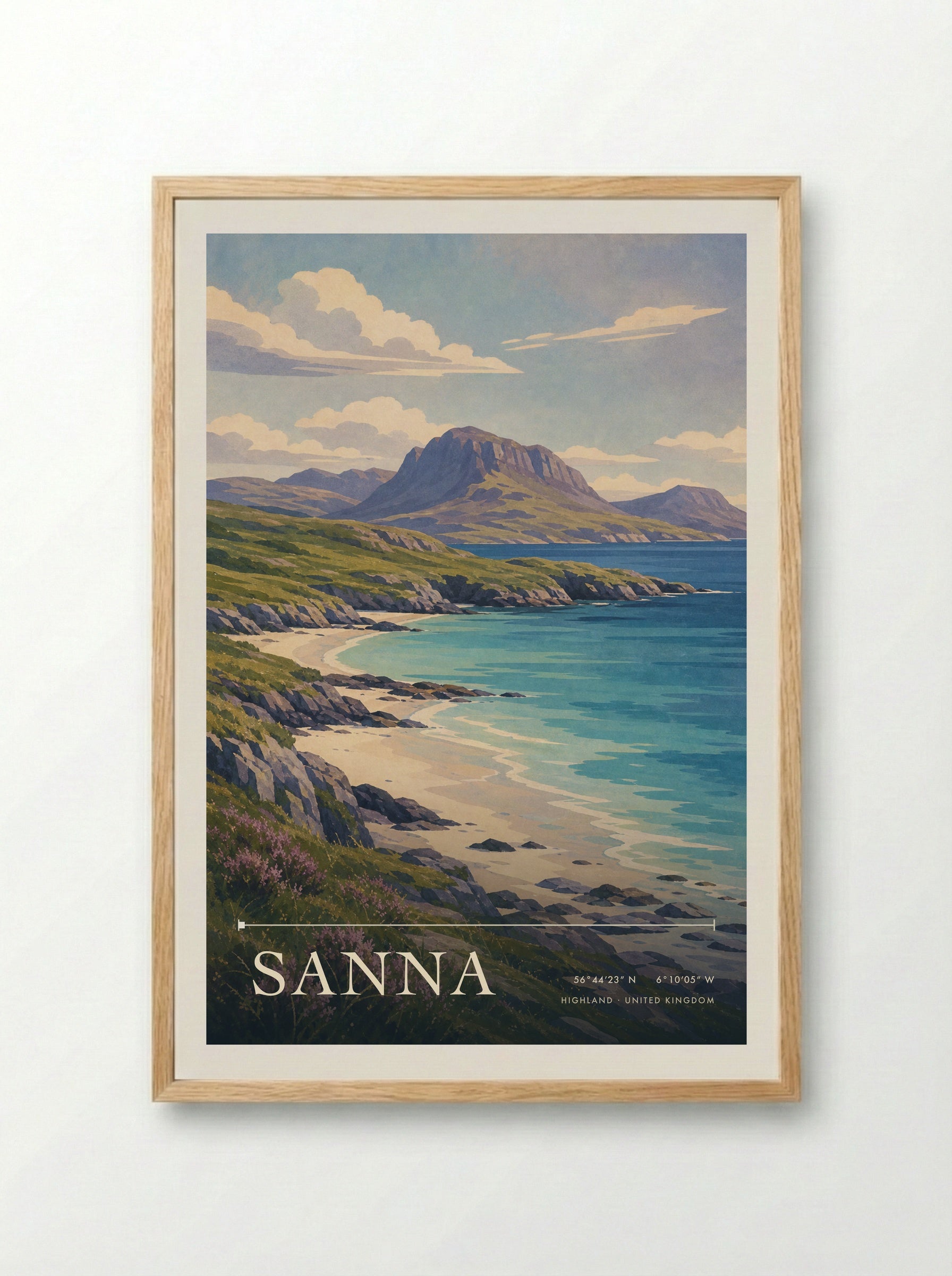 Sanna Highland United Kingdom Travel Poster - Framed Print Wood