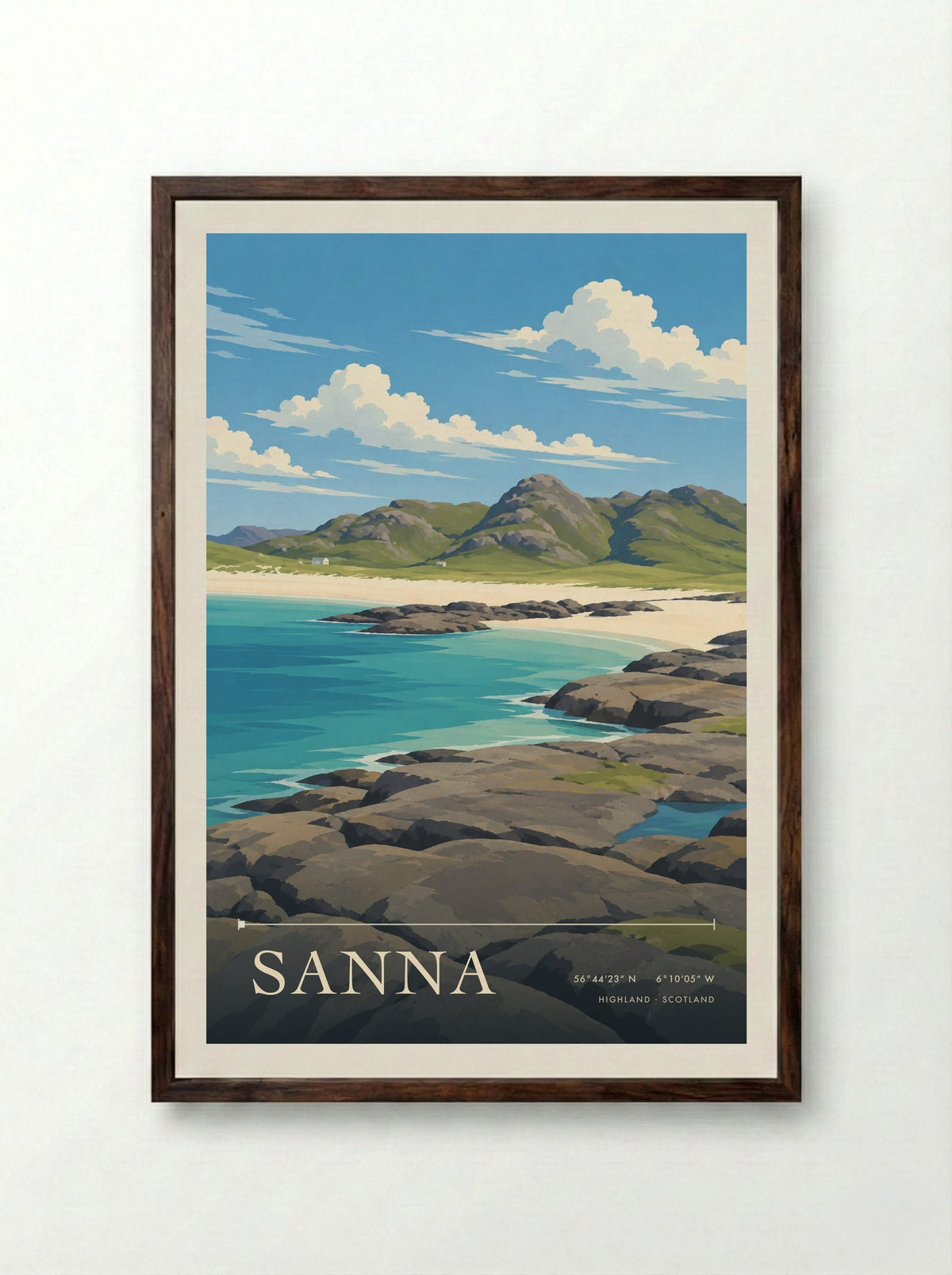 Sanna, Highland | Travel Poster - Framed Print Dark Wood