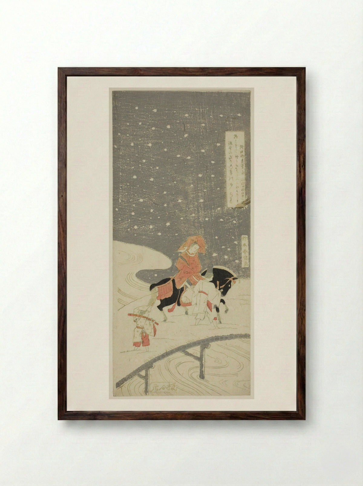 Sano Crossing at Miwagasaki - Suzuki Harunobu - Framed Print Dark Wood