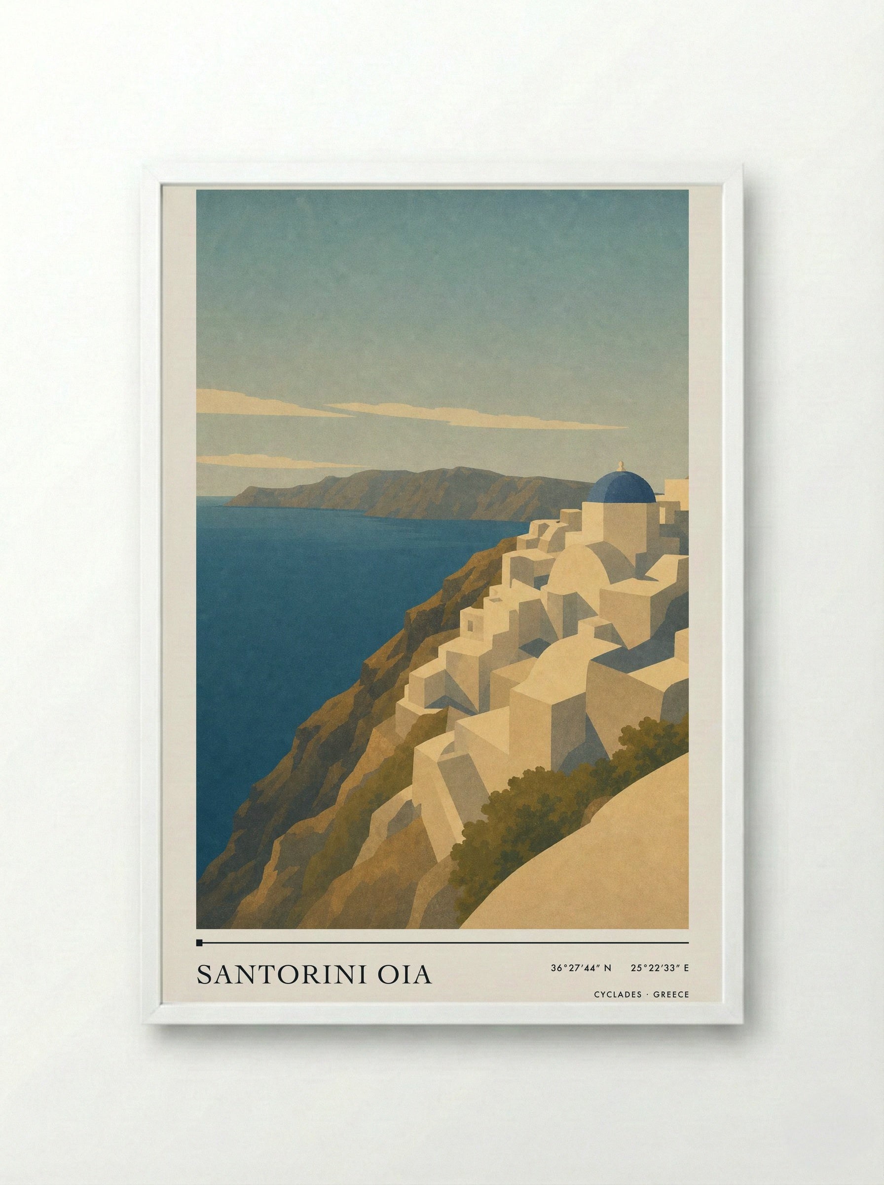 Santorini Oia Travel Poster Artwork - Framed Print White