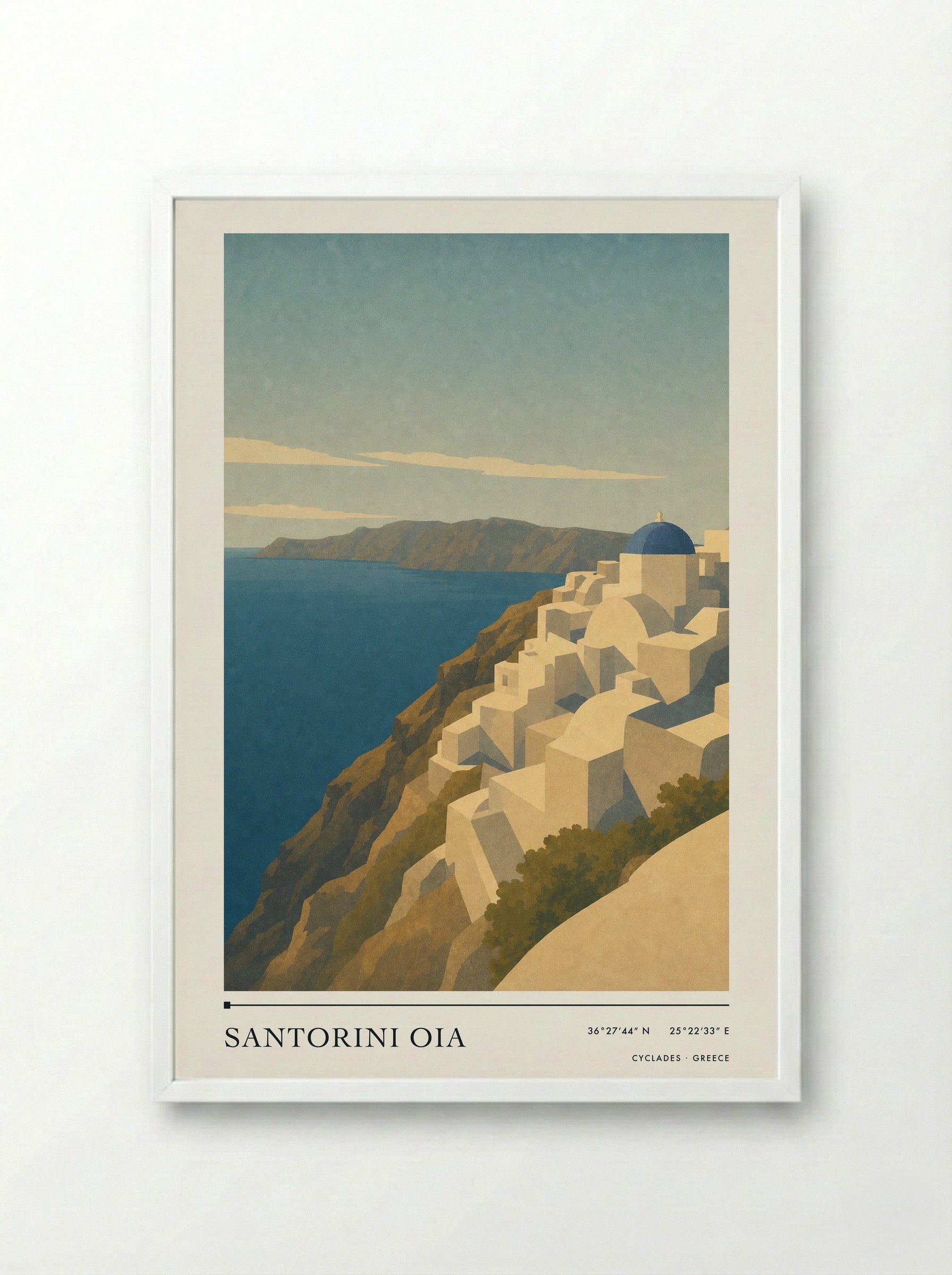 Santorini Oia Travel Poster Artwork - Framed Print White