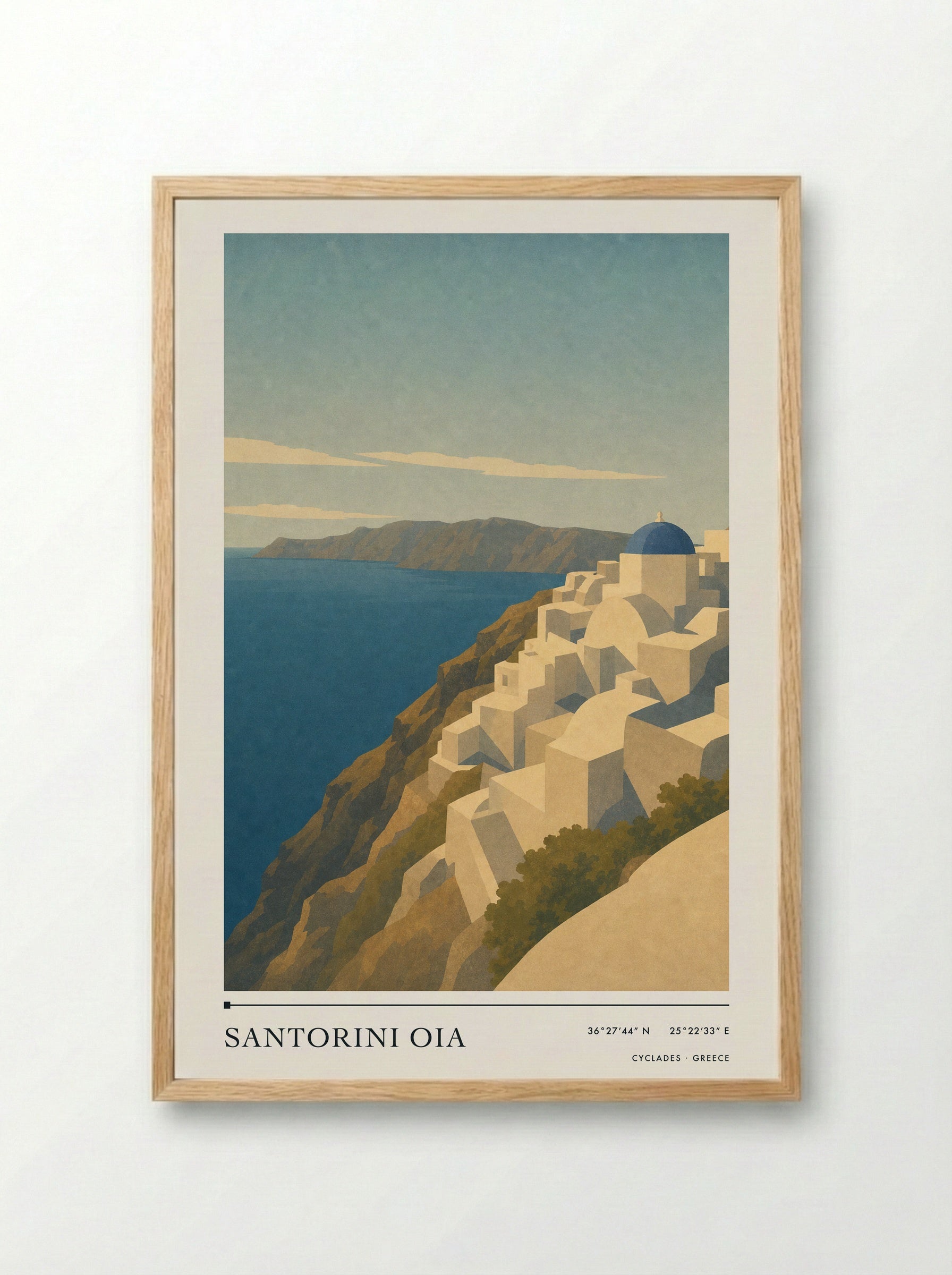 Santorini Oia Travel Poster Artwork - Framed Print Wood