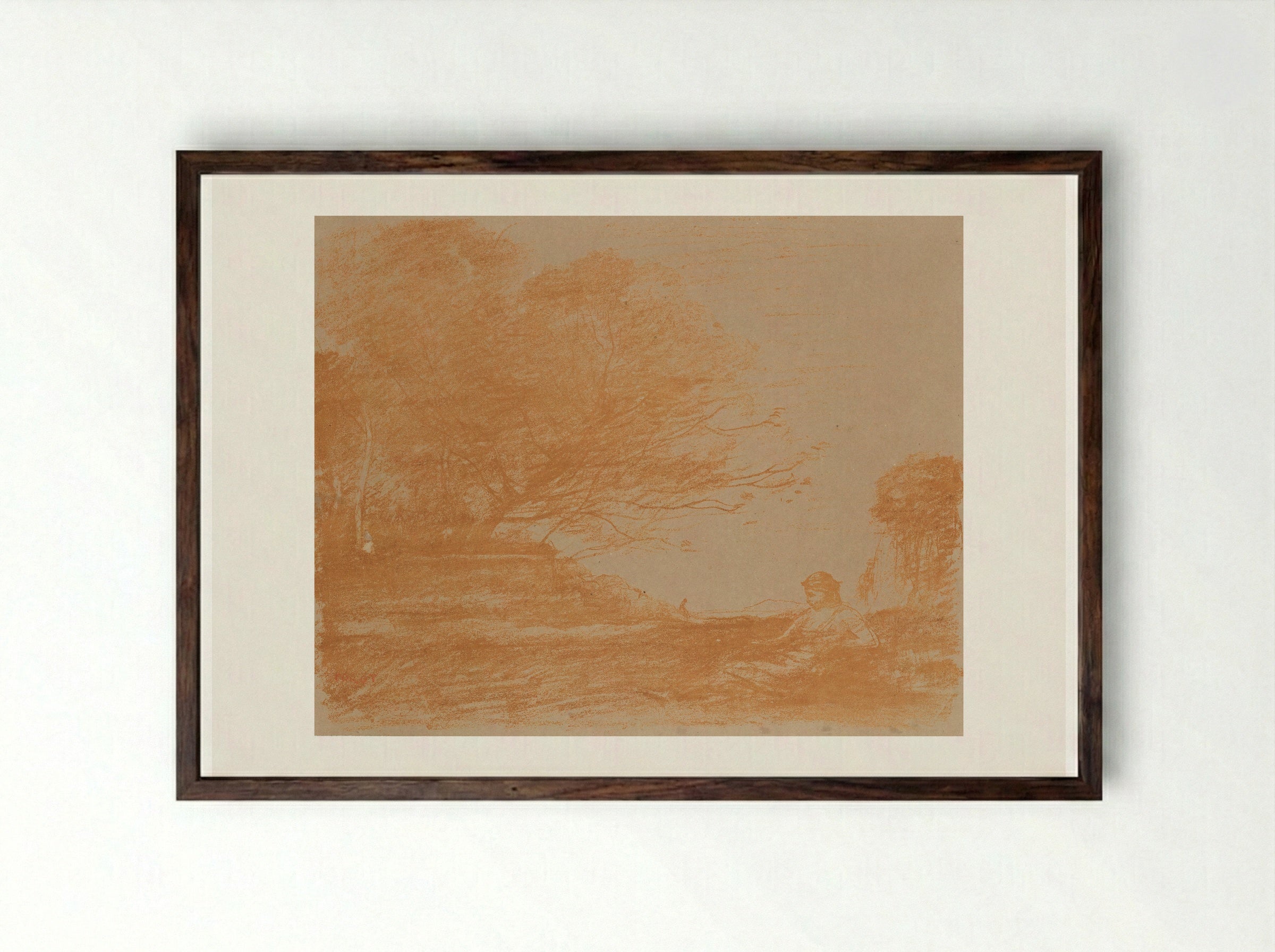 Sappho - Jean-Baptiste-Camille Corot - Framed Print Dark Wood