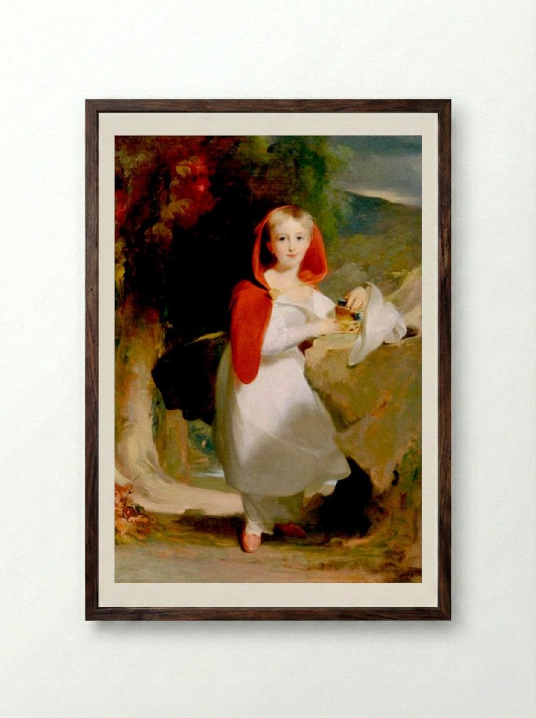 Sarah Esther Hindman as Little Red Riding Hood - Thomas Sully - Framed Print Dark Wood