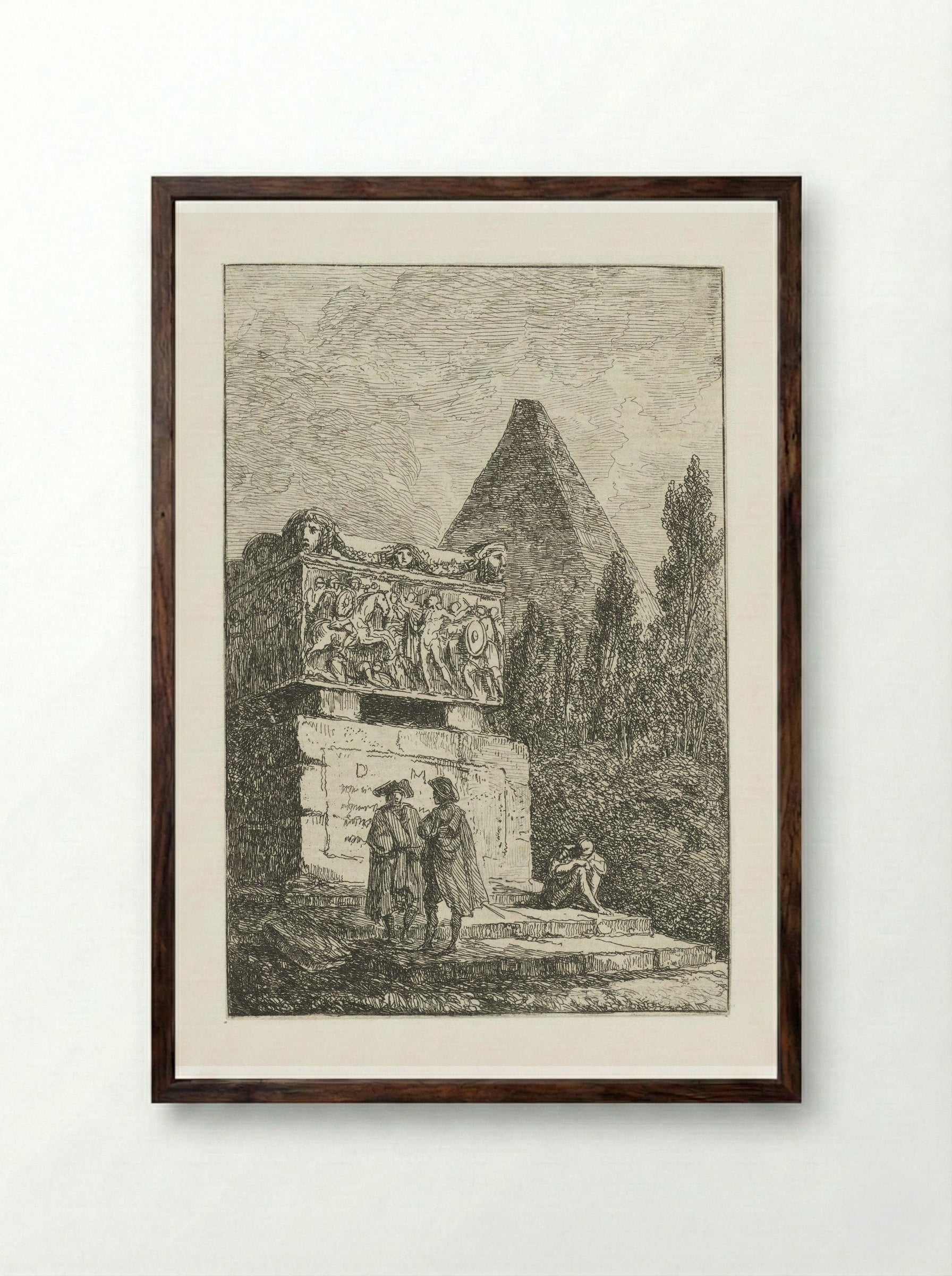 Sarcophagus and Pyramid - Hubert Robert - Framed Print Dark Wood