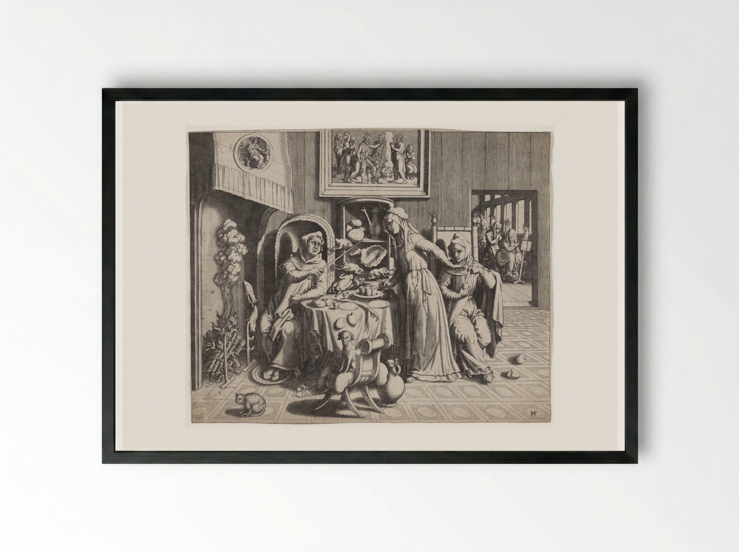 Satire on Clerical Abuse - Hans Collaert the Elder - Framed Print Black