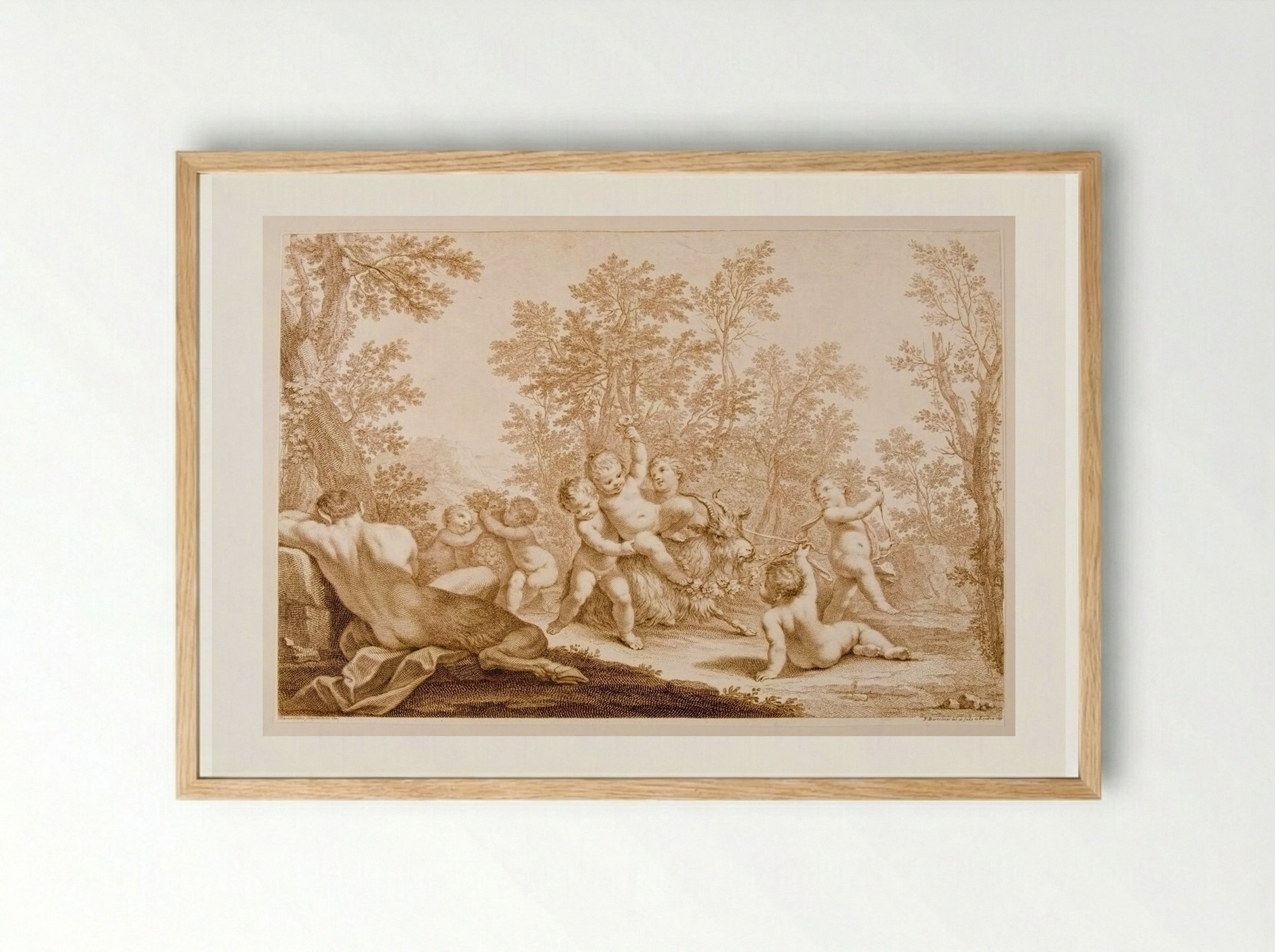 Satyr, Children, and Goat - Francesco Bartolozzi - Framed Print Wood