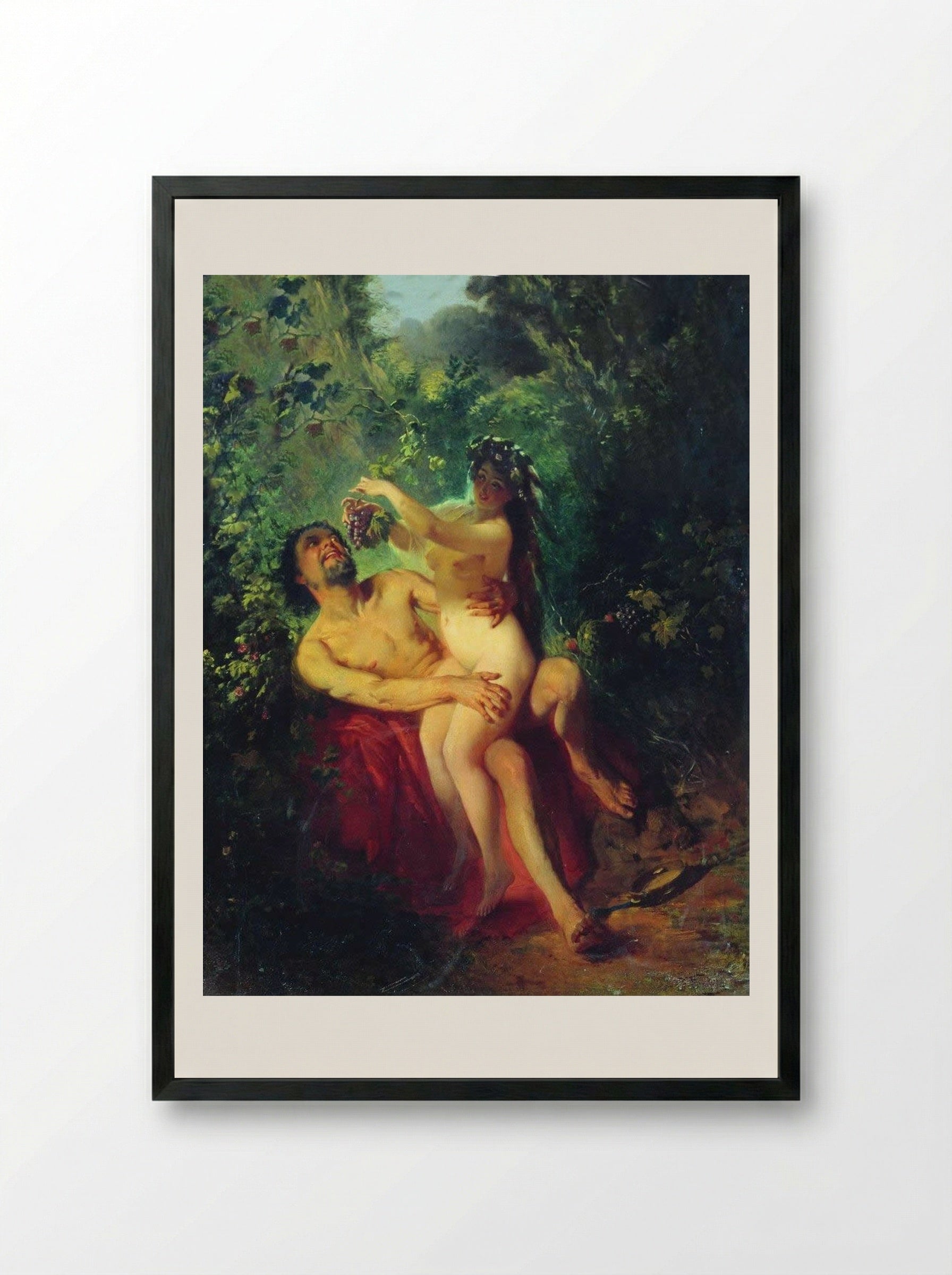 Satyr and Nymph - Konstantin Makovsky - Framed Print Black