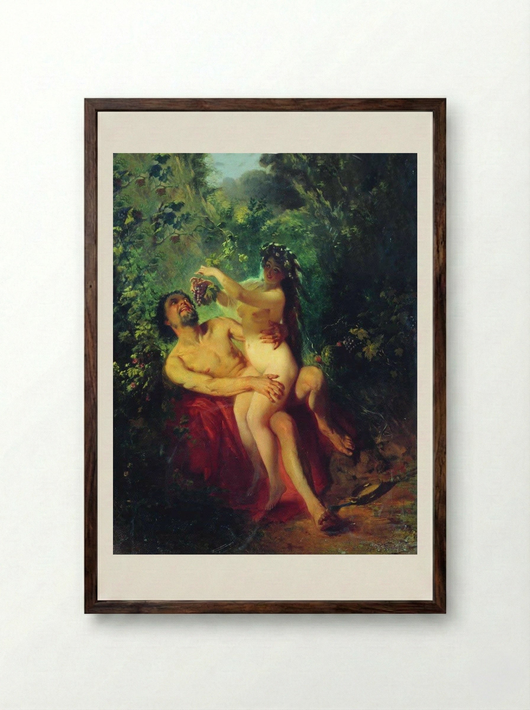 Satyr and Nymph - Konstantin Makovsky - Framed Print Dark Wood
