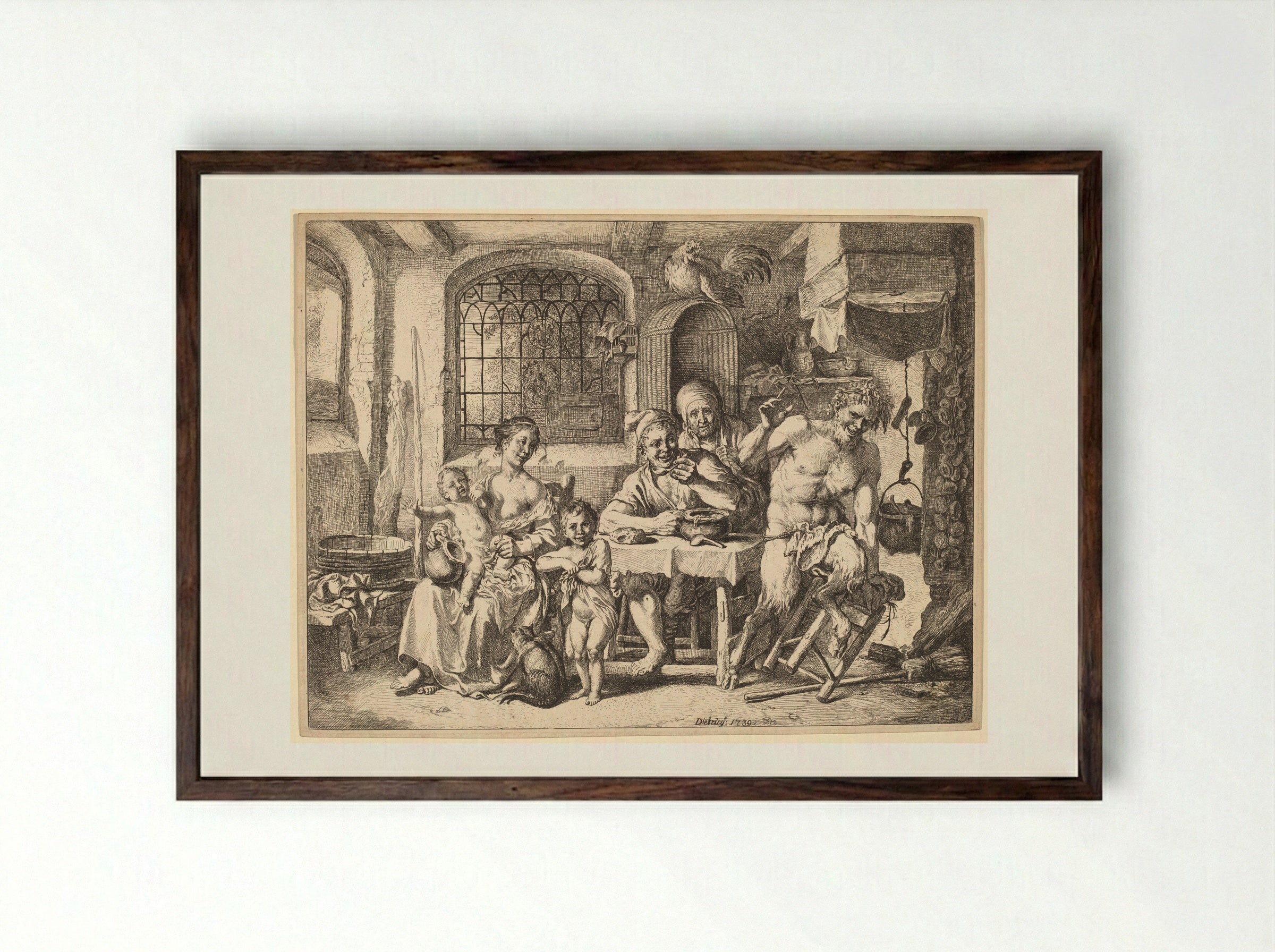 Satyr and Peasant's Family - Christian Wilhelm Ernst Dietrich - Framed Print Dark Wood