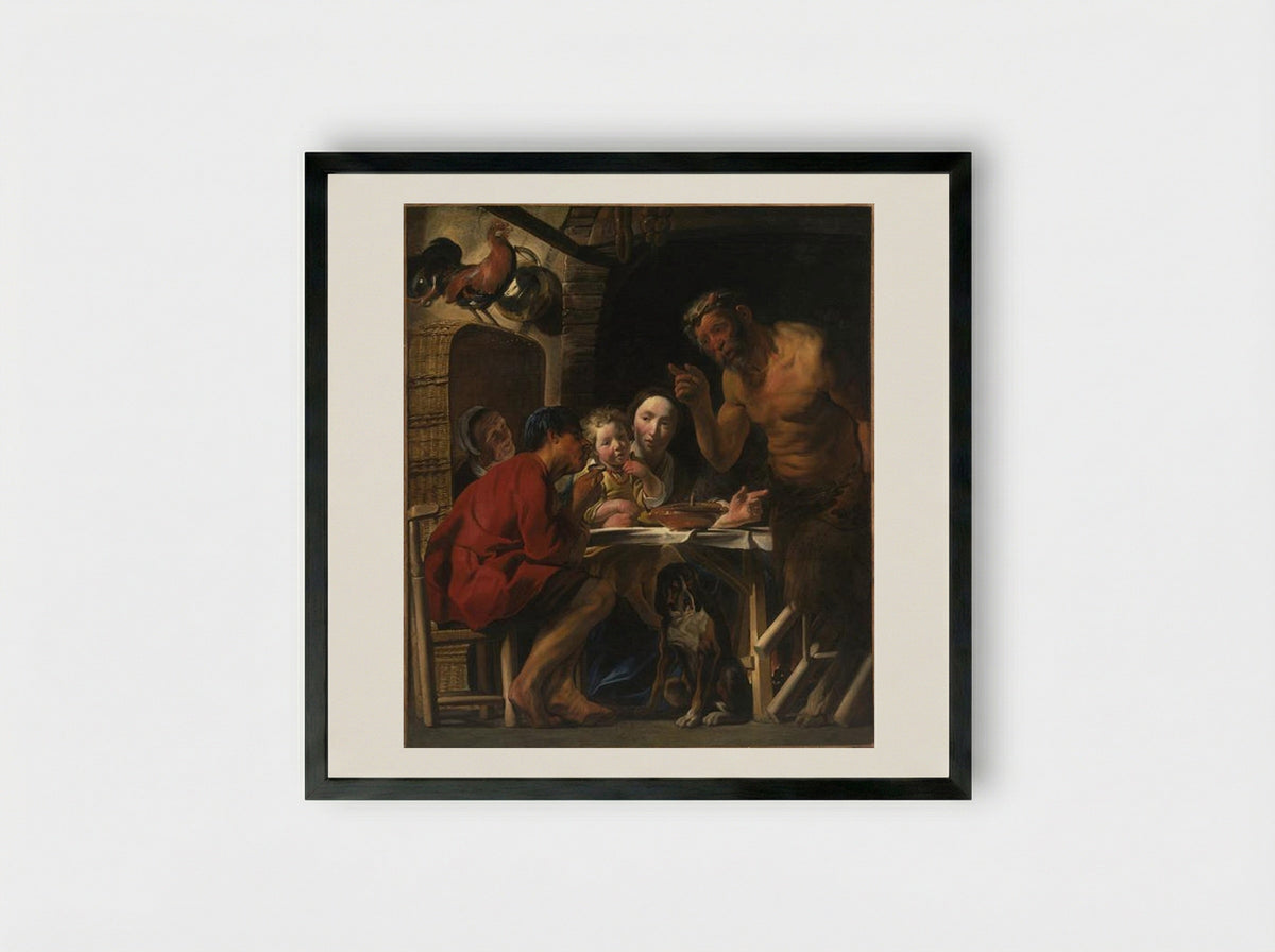 Satyr and Peasant - Jacob Jordaens - Framed Print Black