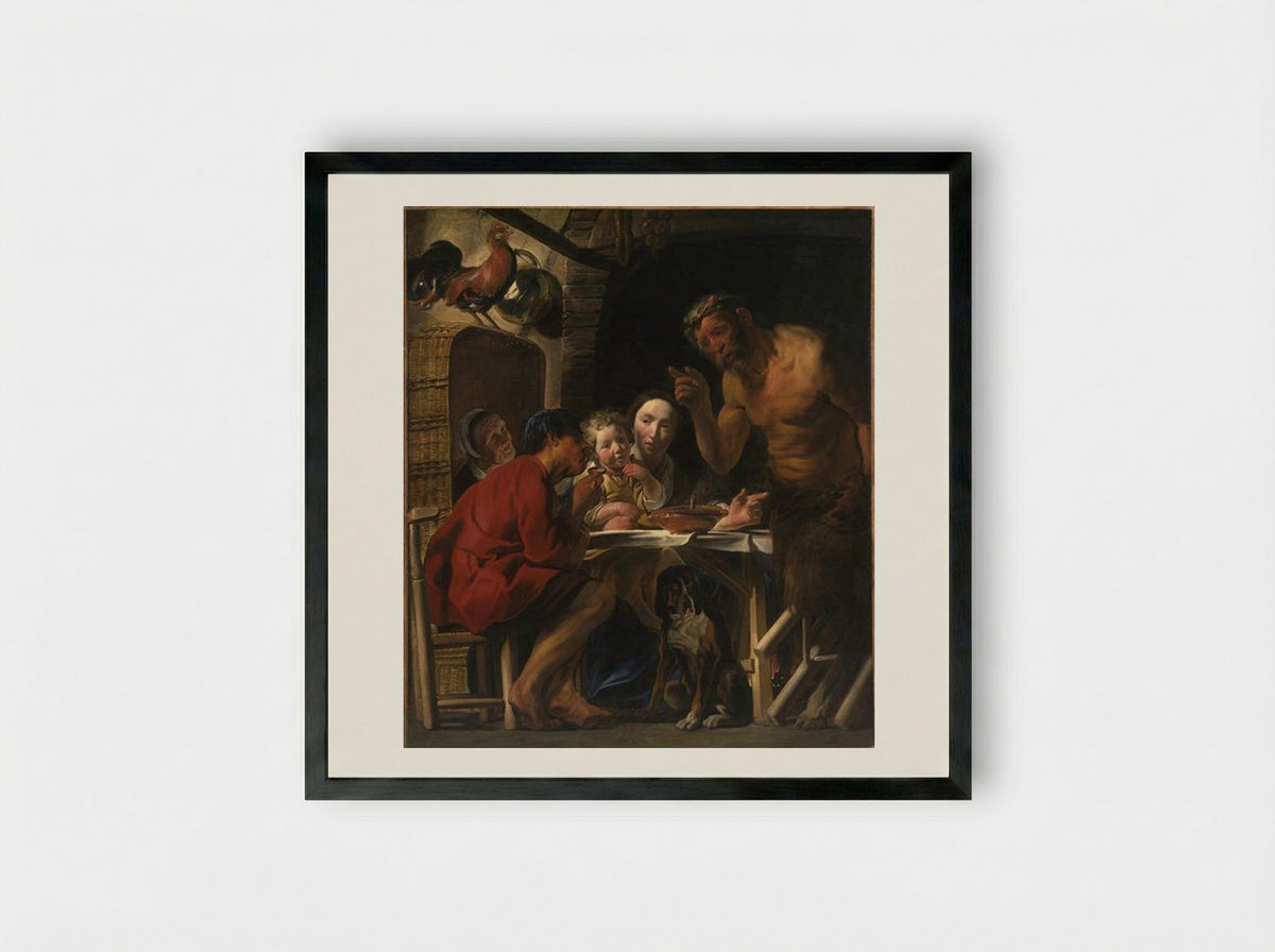 Satyr and Peasant - Jacob Jordaens - Framed Print Black