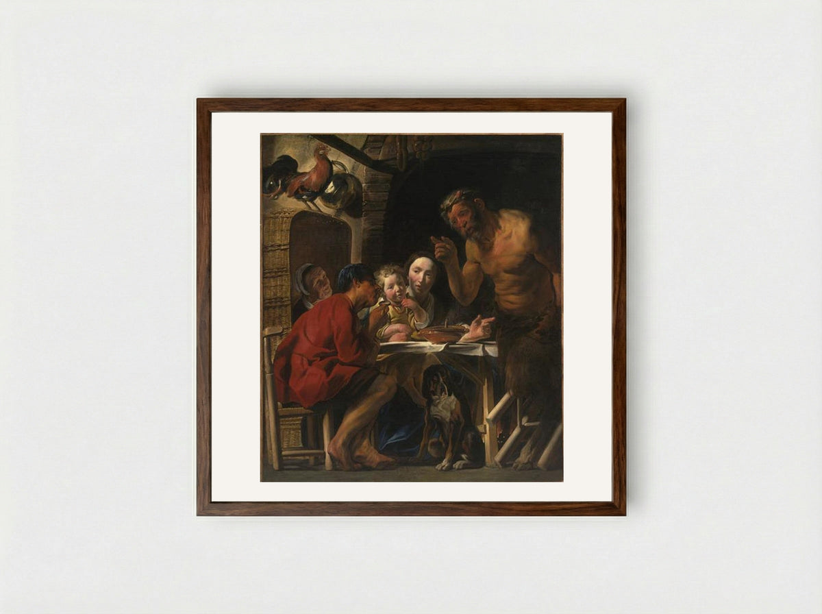 Satyr and Peasant - Jacob Jordaens - Framed Print Dark Wood