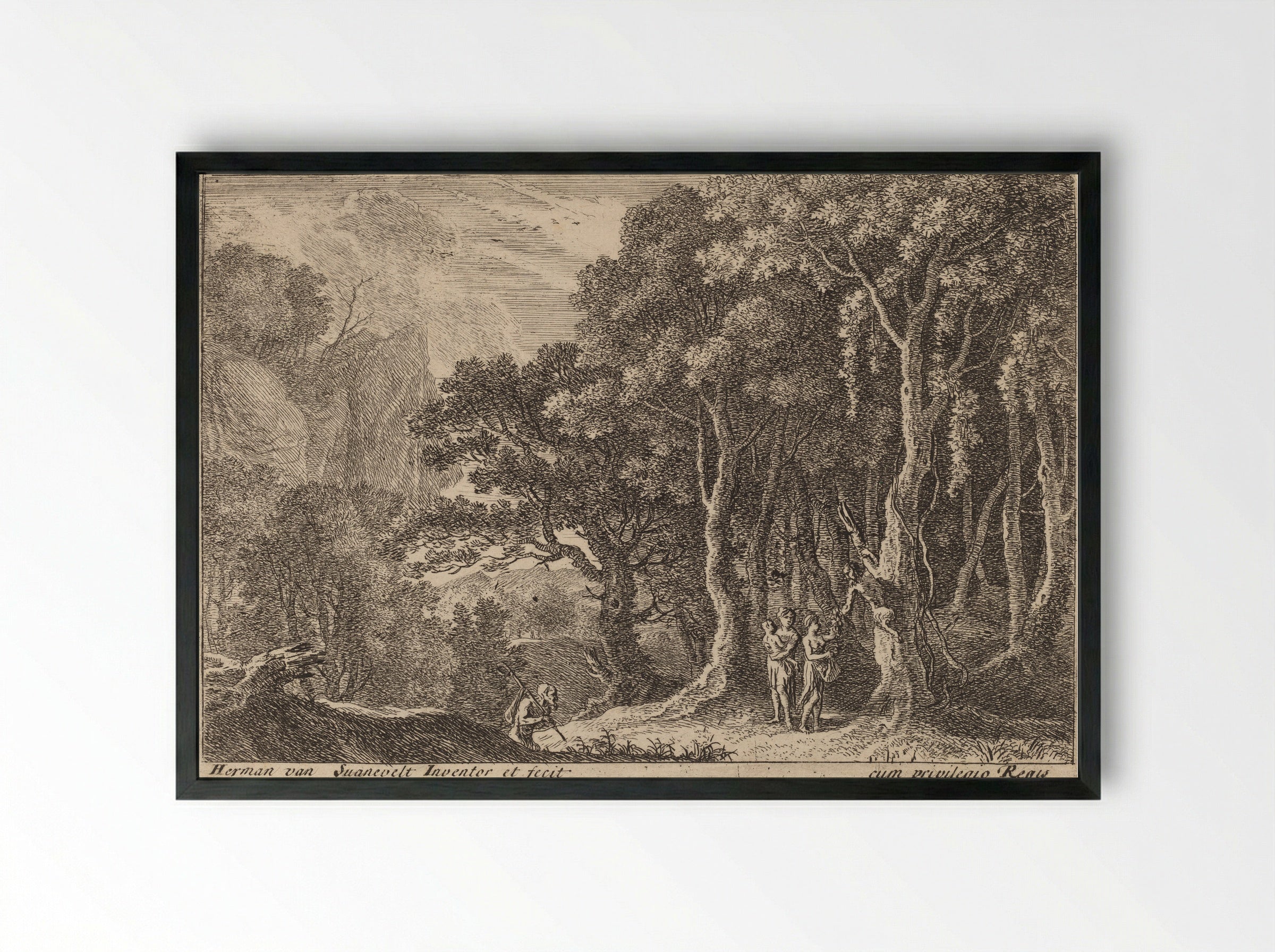Satyrs Gathering Fruit - Herman van Swanevelt - Framed Print Black