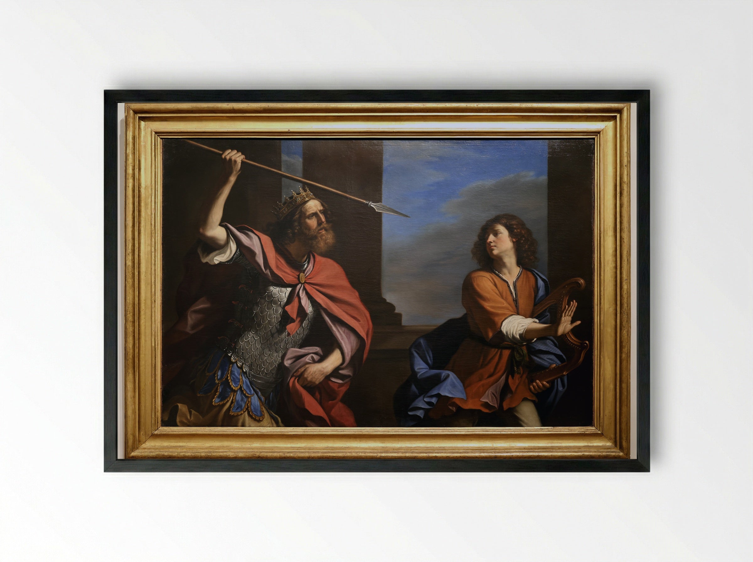 Saul Attacking David - Guercino - Framed Print Black