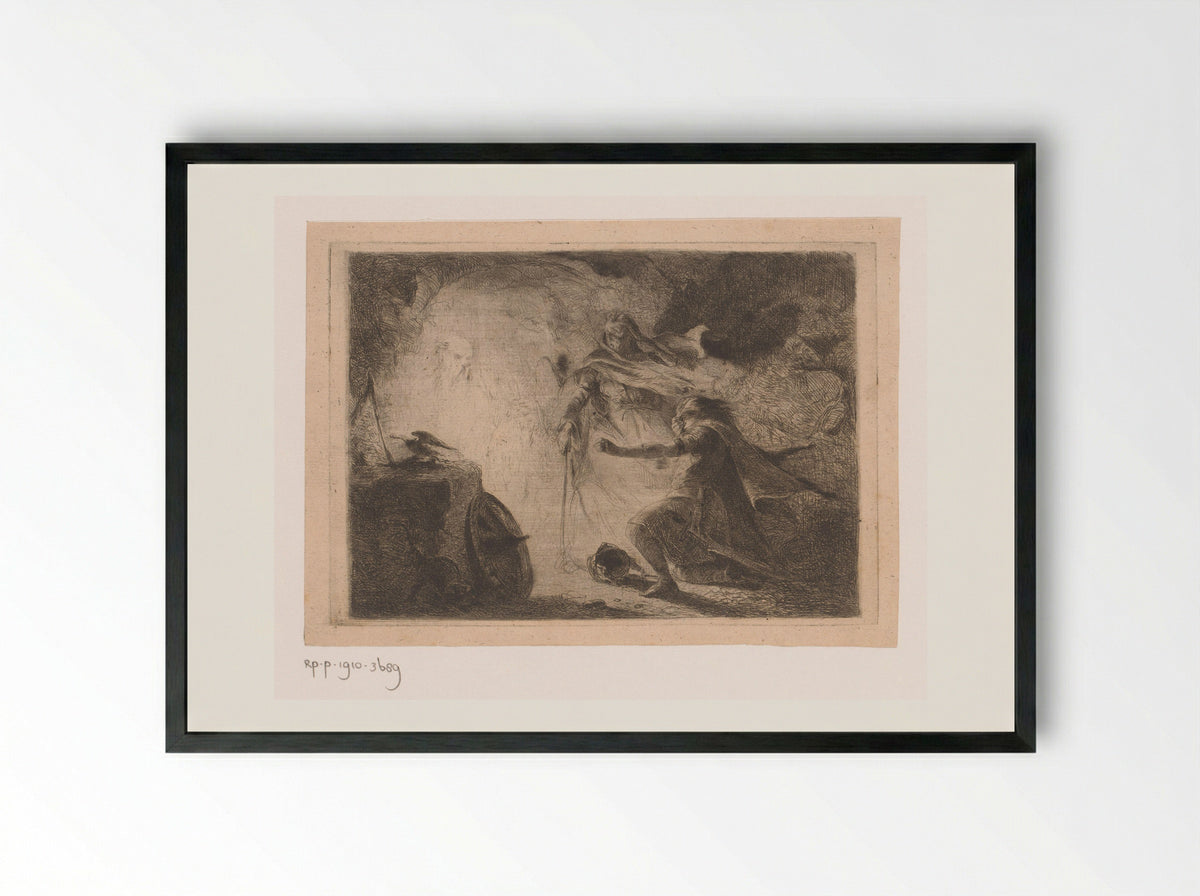 Saul and the Witch of Endor - Edouard Hamman - Framed Print Black