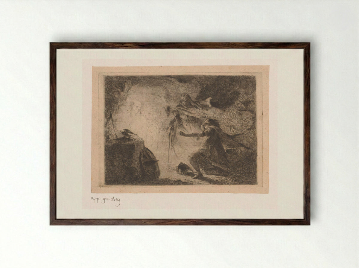 Saul and the Witch of Endor - Edouard Hamman - Framed Print Dark Wood