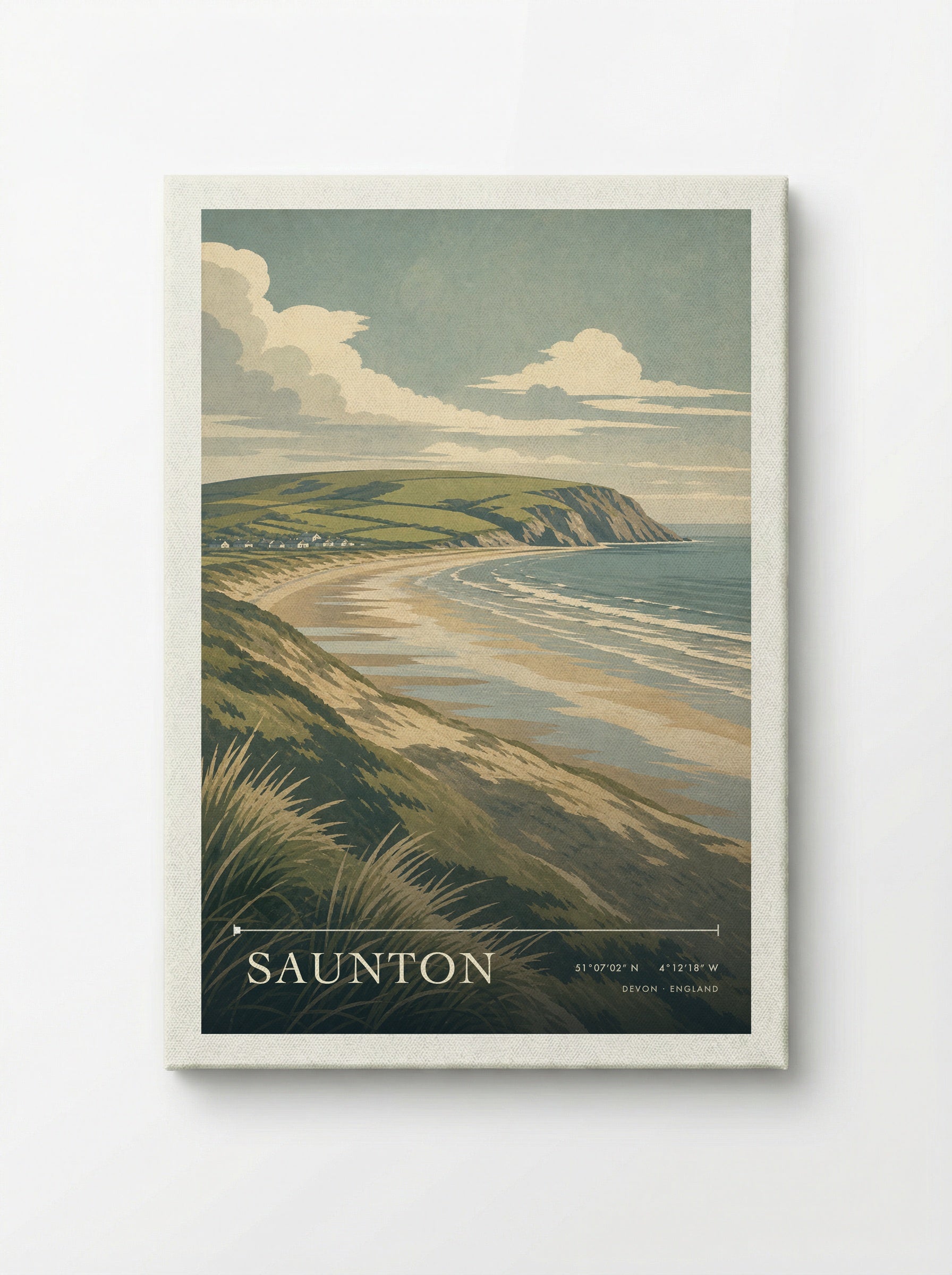 Saunton Devon England Travel Poster - Canvas
