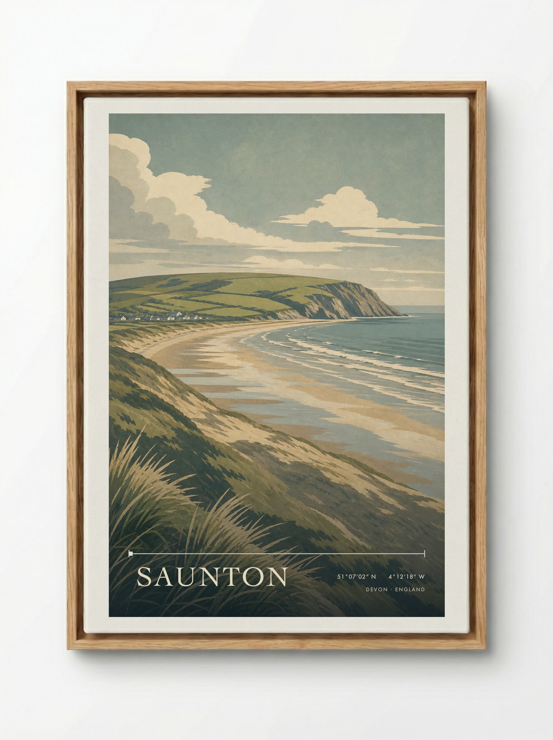 Saunton Devon England Travel Poster - Framed Canvas Wood