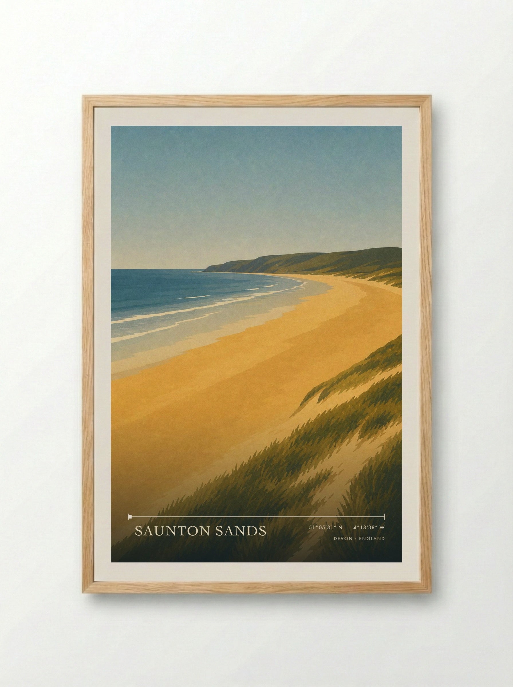 Saunton Sands Travel Poster - Framed Print Wood