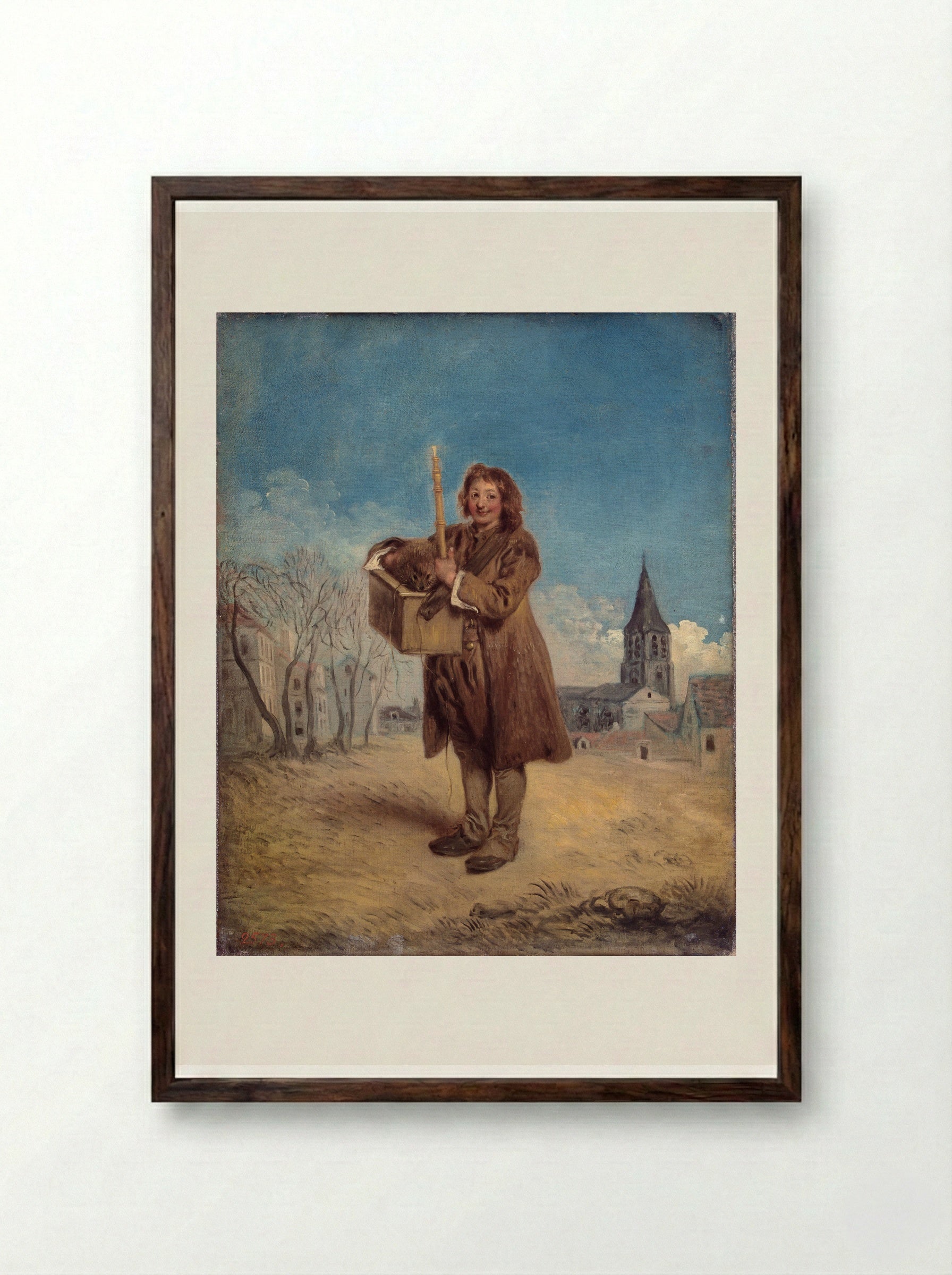 Savoyard with a Marmot - Antoine Watteau - Framed Print Dark Wood