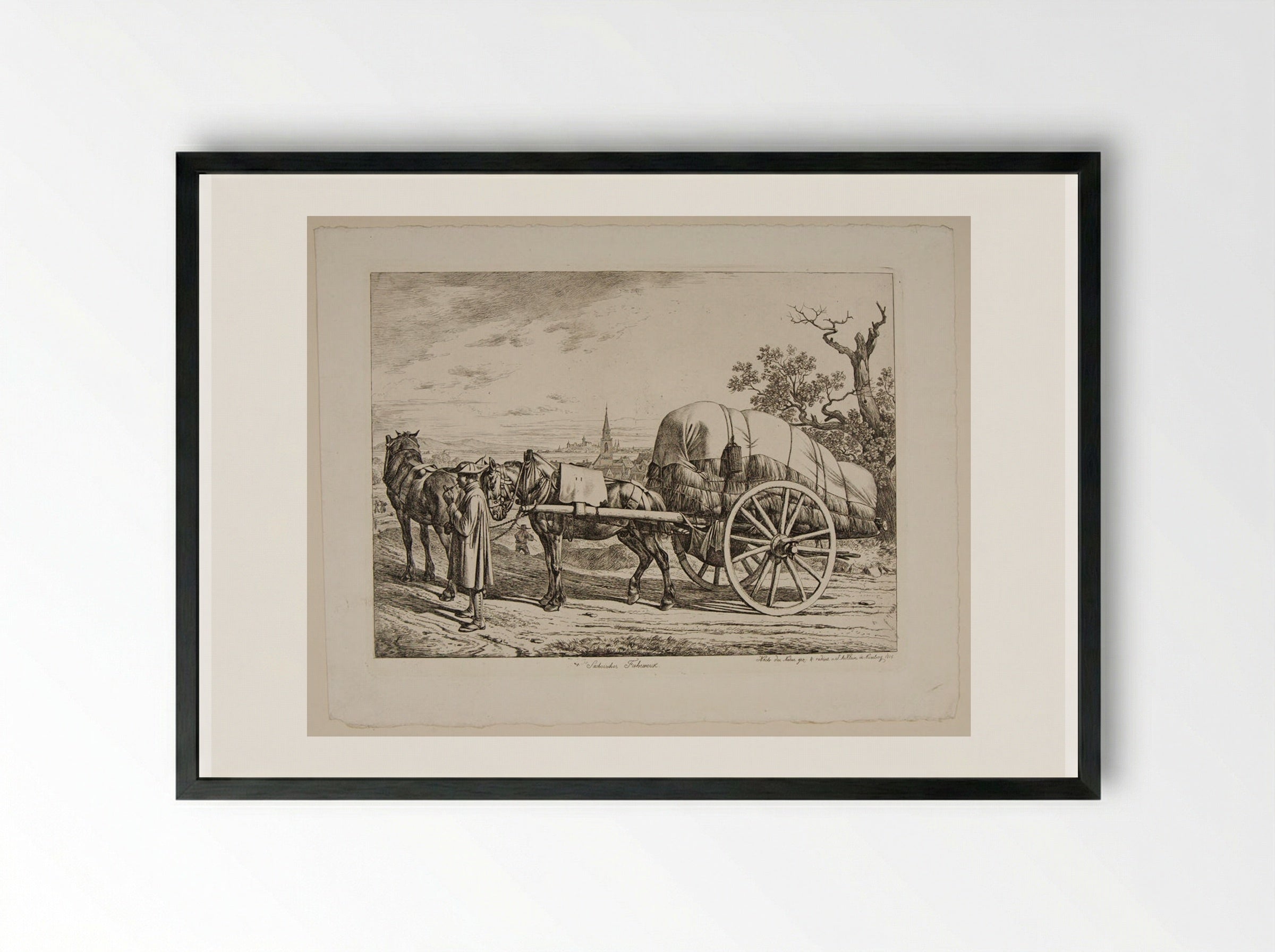 Saxon Wagon - Johann Adam Klein - Framed Print Black