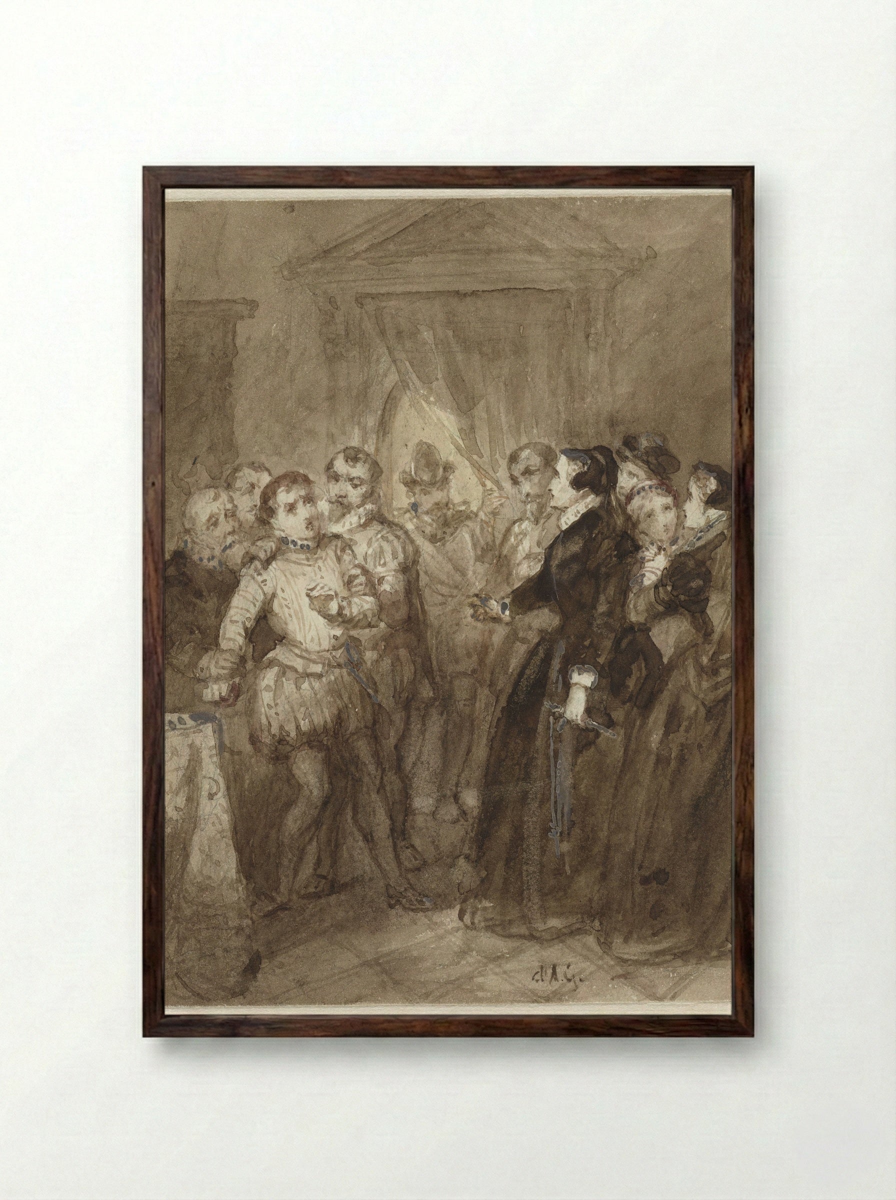 Scène uit de Tachtigjarige Oorlog - Johannes Christiaan d' Arnaud Gerkens - Framed Print Dark Wood