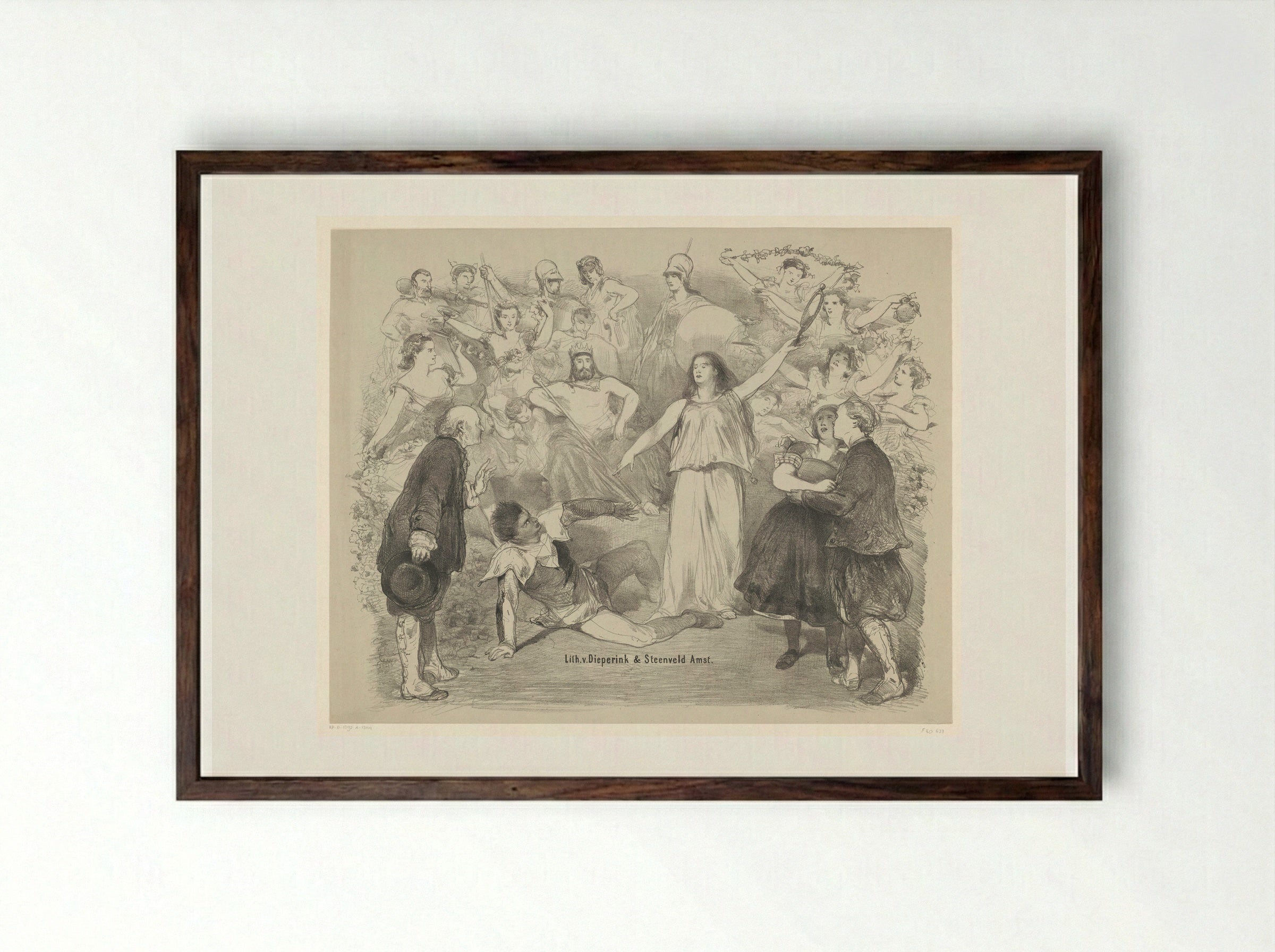 Scène uit het toneelstuk Waarheid en Leugen - Charles Rochussen - Framed Print Dark Wood
