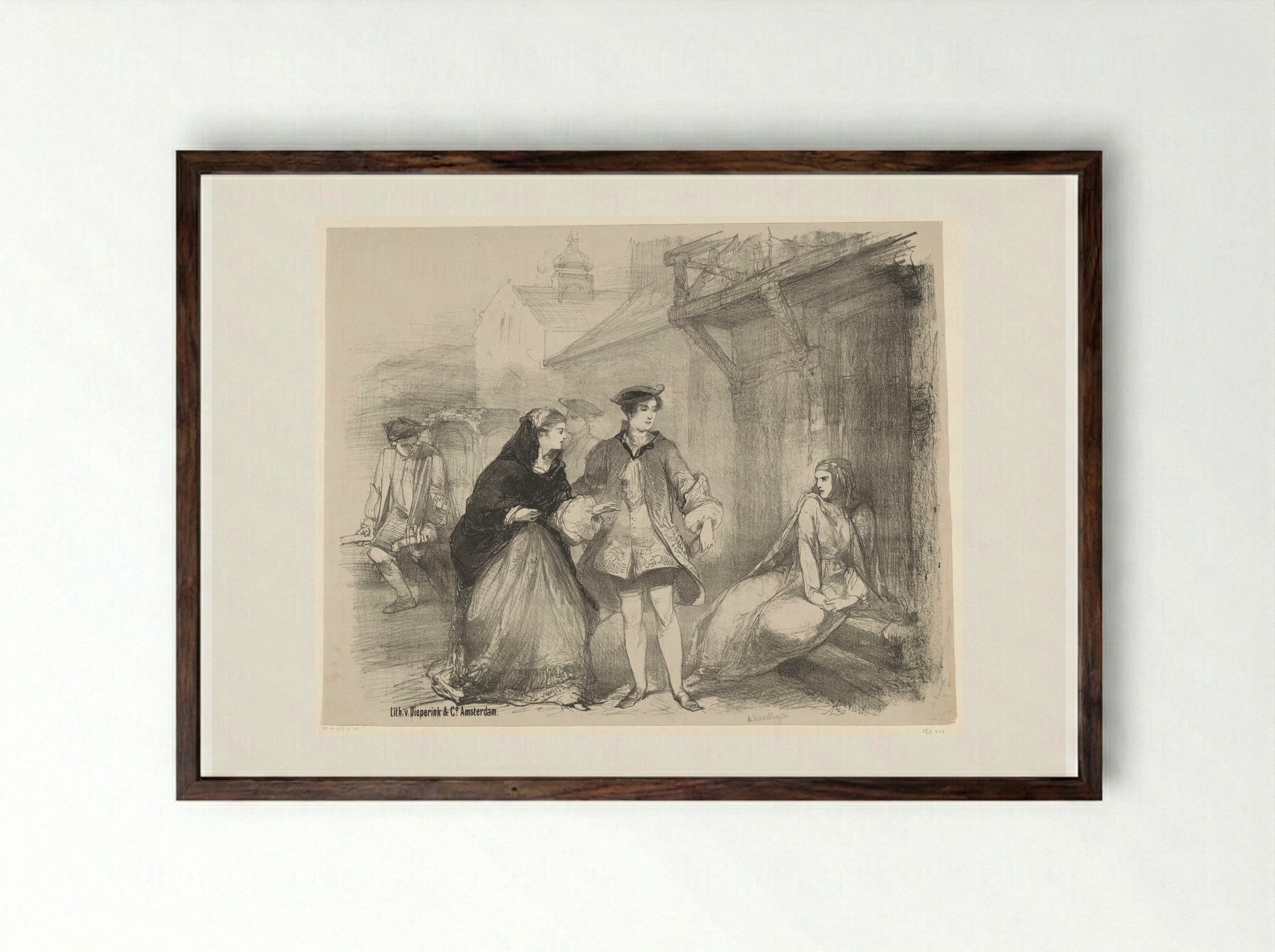Scène uit toneelstuk De kaartlegster - Charles Rochussen - Framed Print Dark Wood