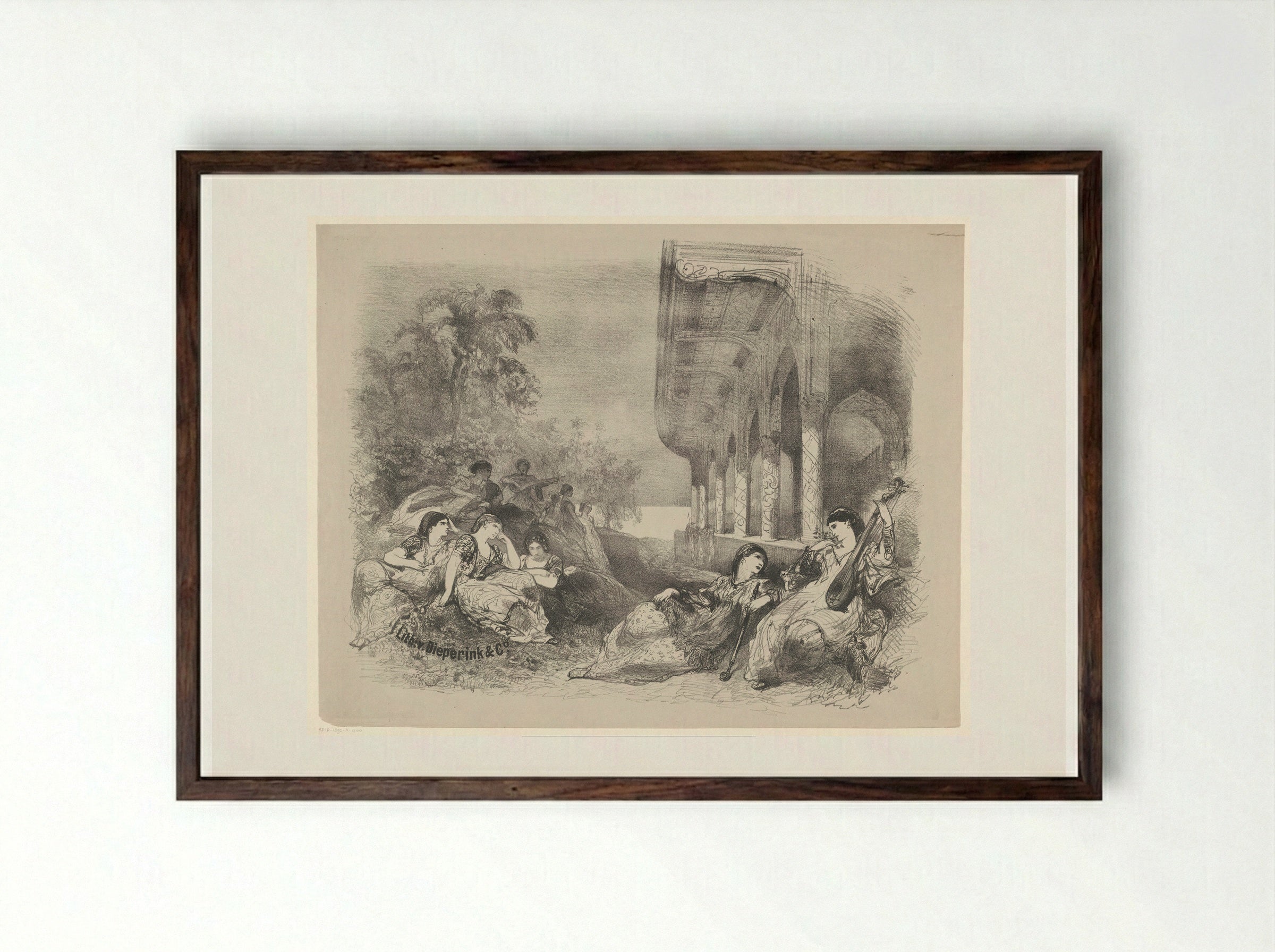 Scène uit toneelstuk met oosterse vrouwen - Charles Rochussen - Framed Print Dark Wood