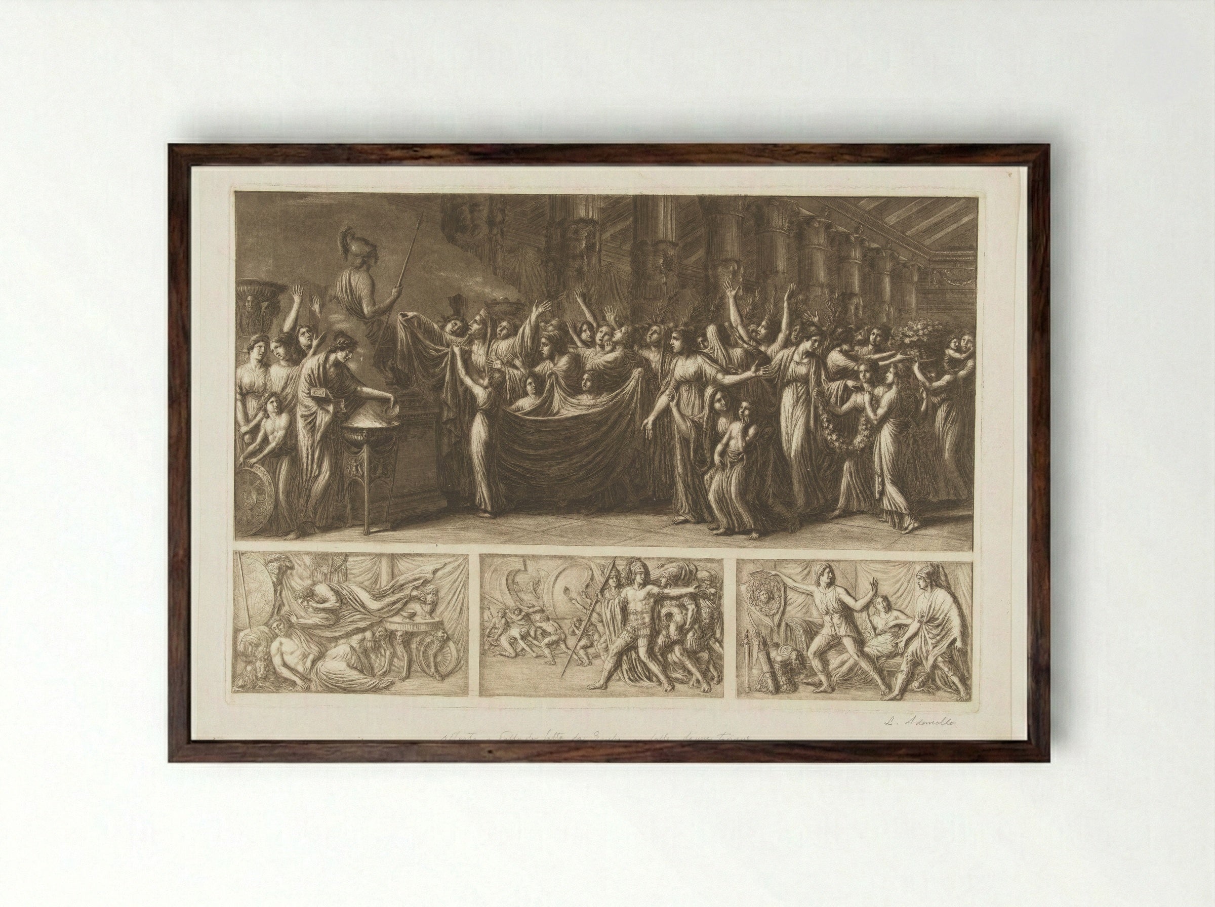 Scènes uit de Trojaanse oorlog - Luigi Ademollo - Framed Print Dark Wood