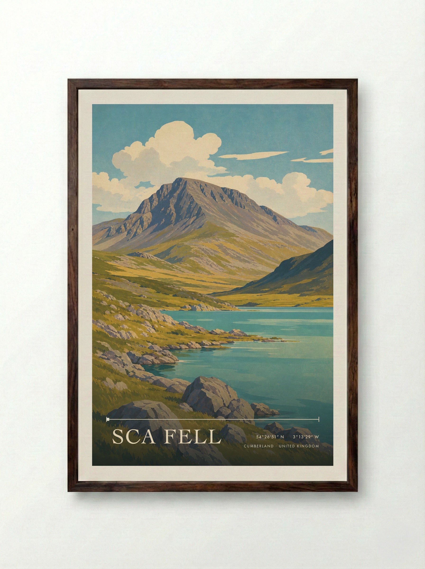 Sca Fell Cumberland United Kingdom Travel Poster - Framed Print Dark Wood