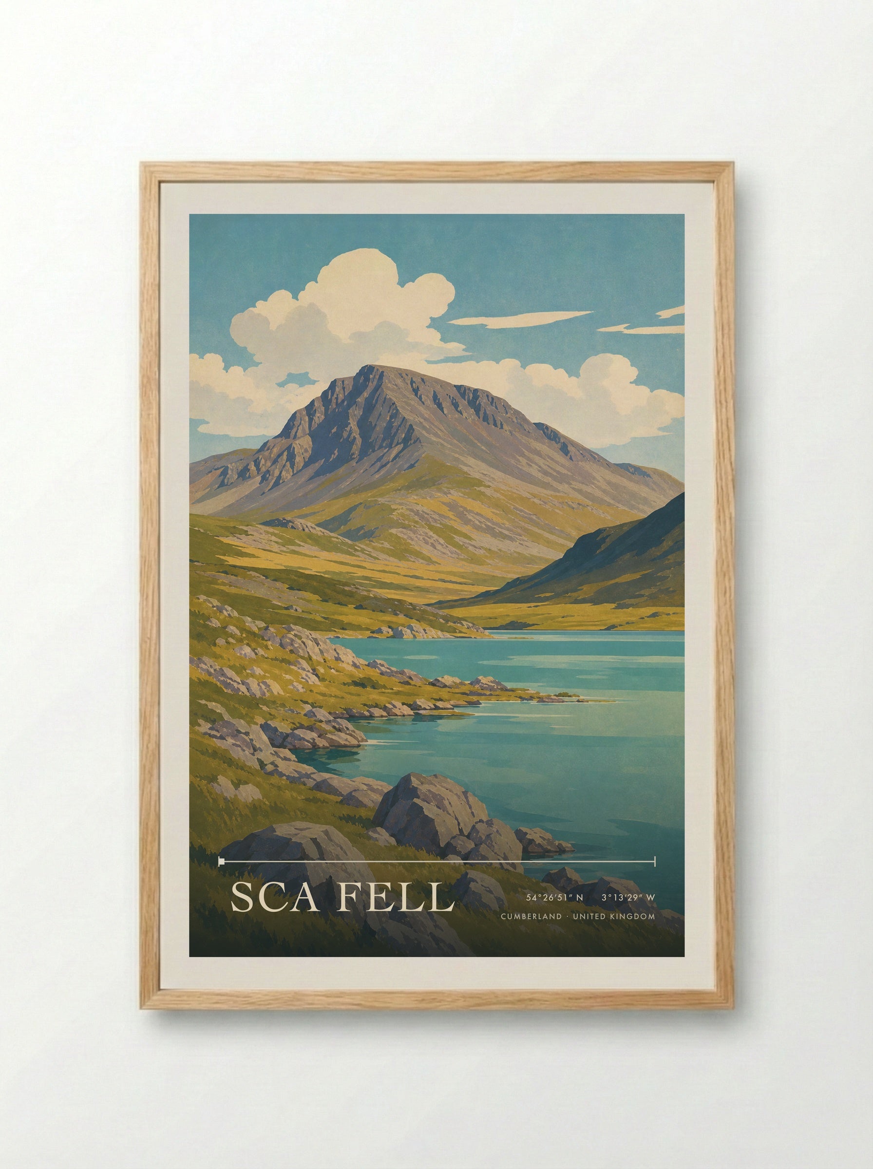 Sca Fell Cumberland United Kingdom Travel Poster - Framed Print Wood